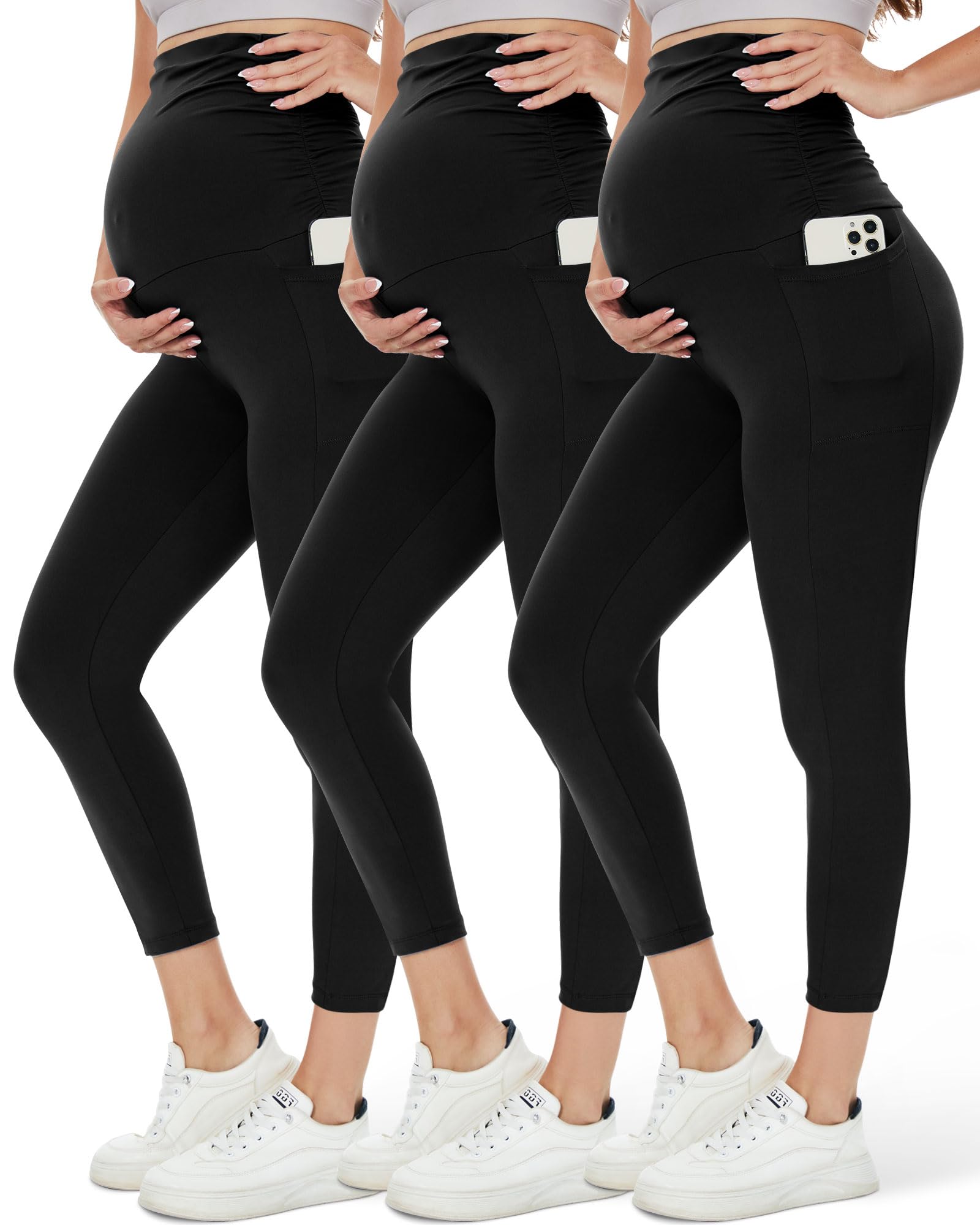 HLTPRO 1/3 Pack Maternity Leggings Over The Belly - Comfortable Pregnancy Pants with Pockets for Women, Maternity Workout & Yoga Leggings - Perfect for Prenatal Exercise, Daily Wear & Postpartum Recovery