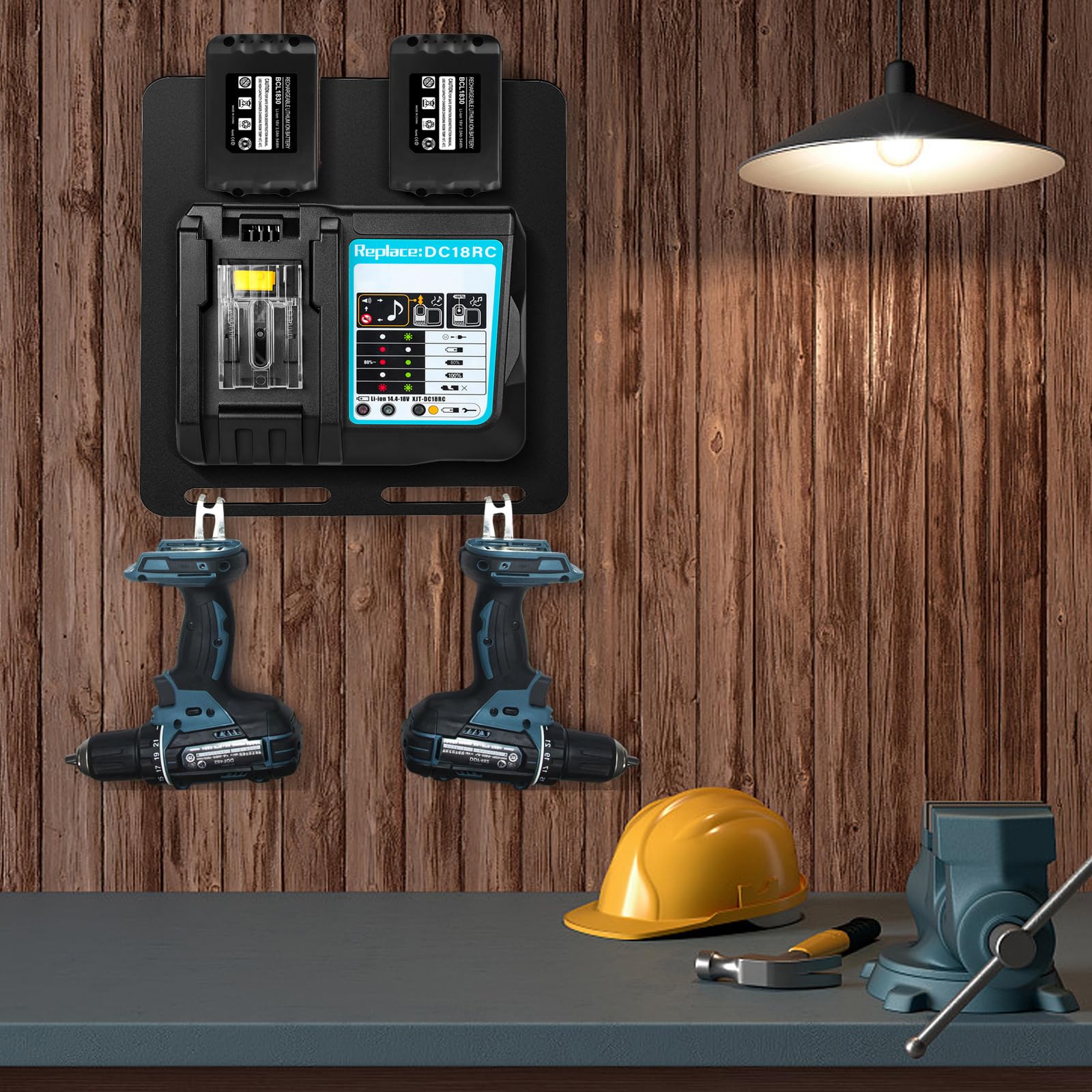 Wall Mount for Makita Batteries & Chargers - Heavy Duty Holder for Makita DC18RC Charger & 18V/14.4V Batteries - Secure 2-Battery Organizer with Charging Station - Perfect for Workshop, Garage & DIY Power Tool Storage
