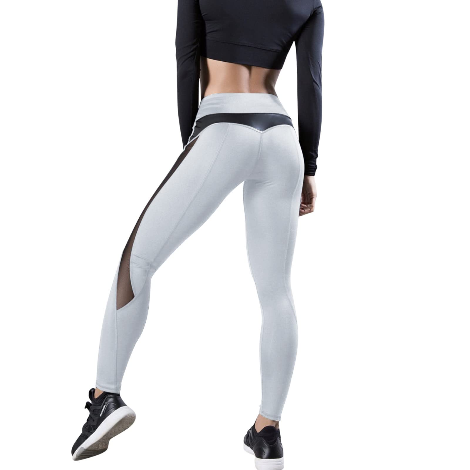 IGETELY Women's High Waist Yoga Pants with Mesh Panels - Tummy Control & Butt Lifting Workout Leggings, Breathable Skinny Tights for Gym, Running & Lounge (Gray)