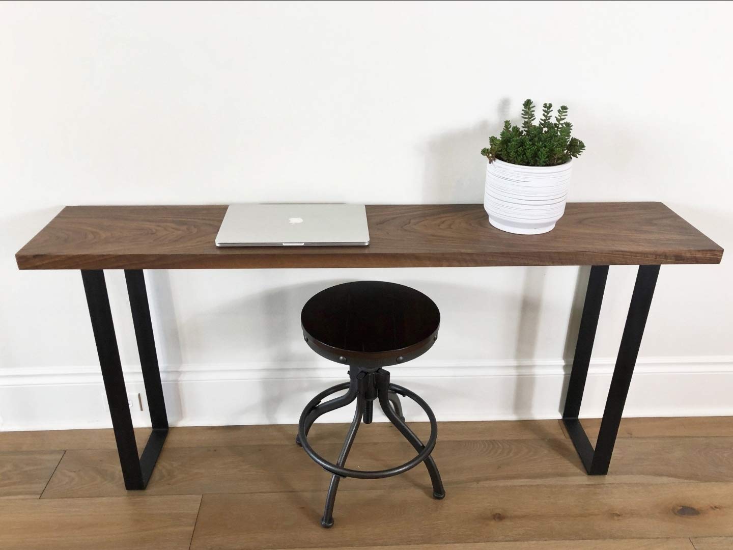 Solid Walnut Narrow Computer Desk - Farmhouse Style Writing Desk with Solid Wood Construction | Perfect for Home Office, Study Room & Small Spaces