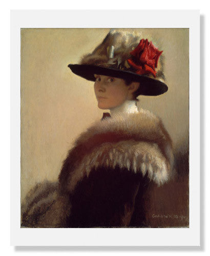 Gretchen Woodman Rogers Portrait - Elegant Woman in a Fur Hat Painting - Vintage Art Decor for Living Room, Bedroom & Office