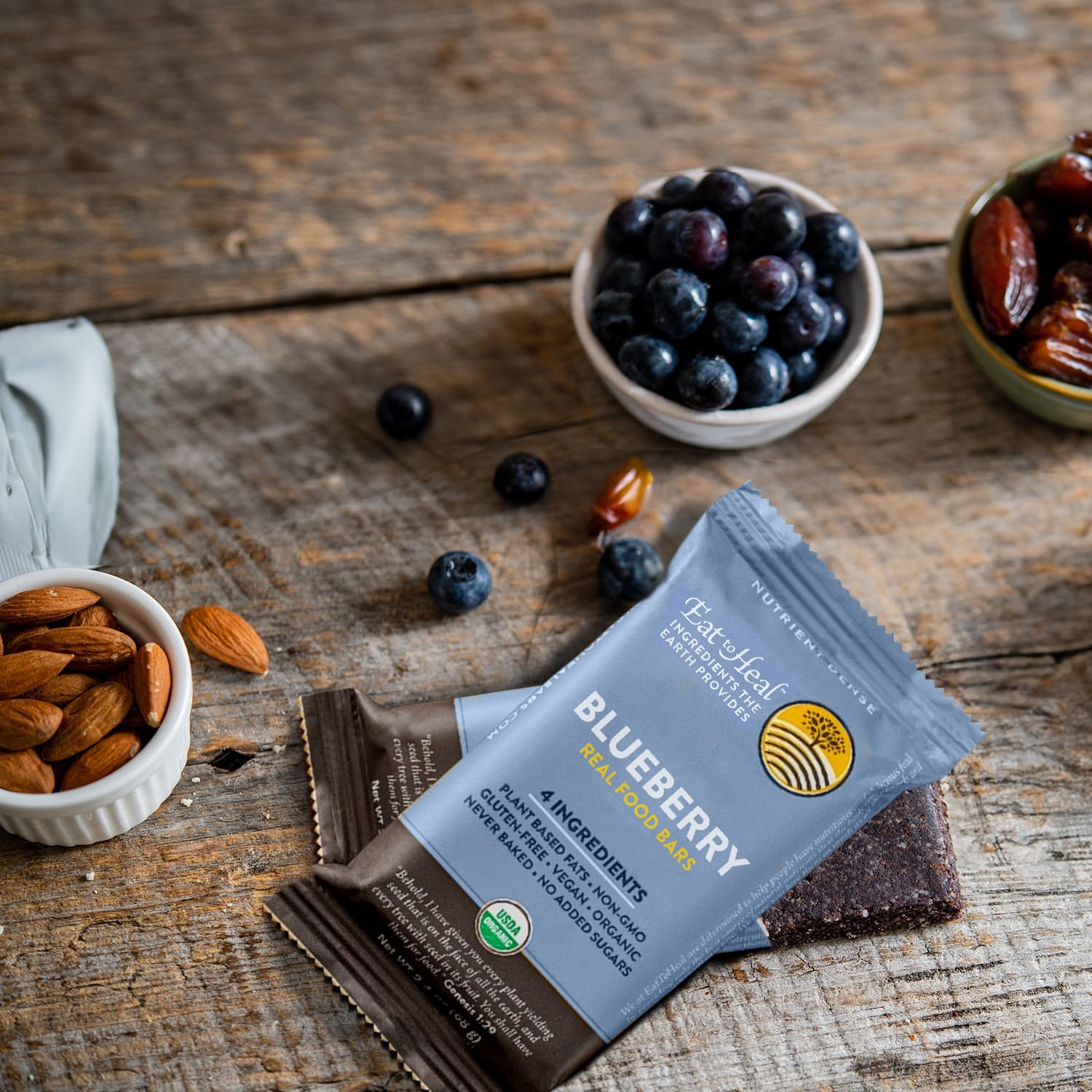 Organic Blueberry Protein Bars - Vegan, Gluten-Free, Non-GMO, Low Sugar Snacks | Plant-Based Real Food Bar for Energy & Recovery | Perfect for Hiking, Workouts & Healthy On-the-Go Snacking