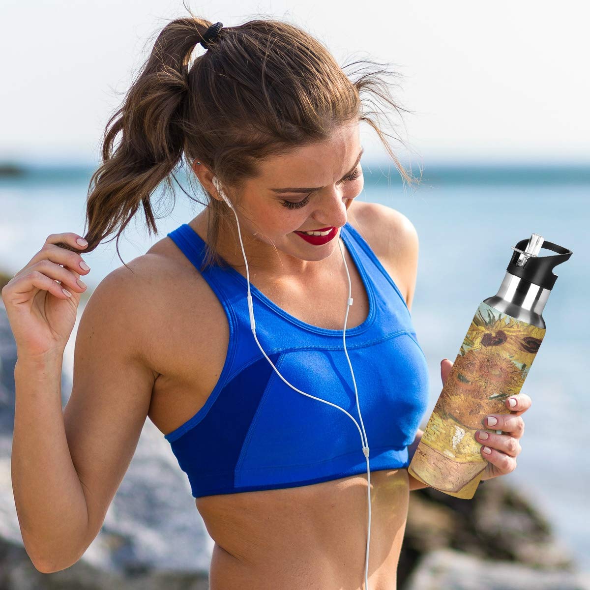 Van Gogh Sunflower Water Bottle - 22oz Stainless Steel, BPA Free & Leakproof for Gym, Travel, Work