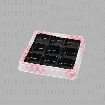 Bento Tek 17 oz Square Pink and Black Plastic Bento Box with 9 Compartments | 8.5