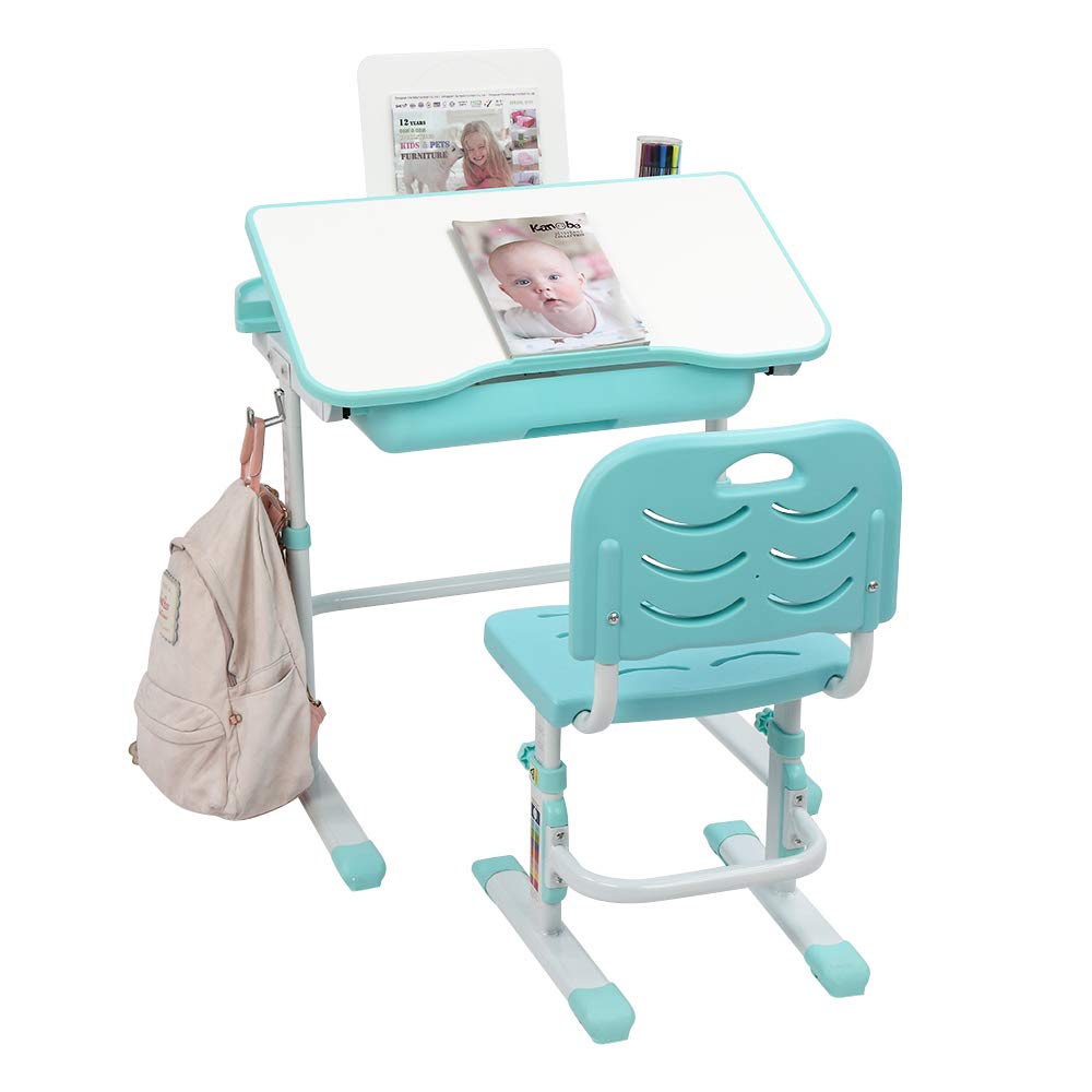 Adjustable Height Kids School Desk and Chair Set - Ergonomic Study Desk for Children & Teens, Green - Perfect for Bedroom, Homeschooling & Online Learning