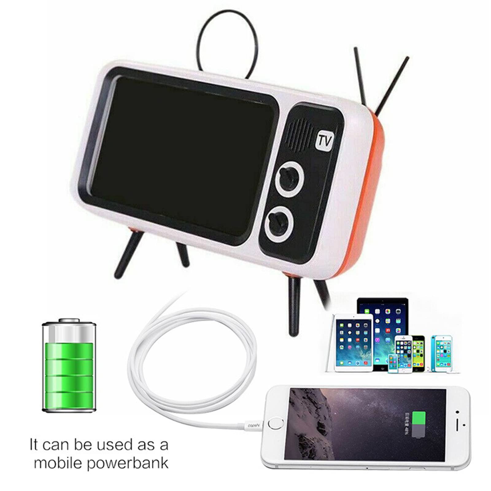 Vintage Retro TV Phone Stand with Wireless Bluetooth Speaker - Universal Holder for 4.7