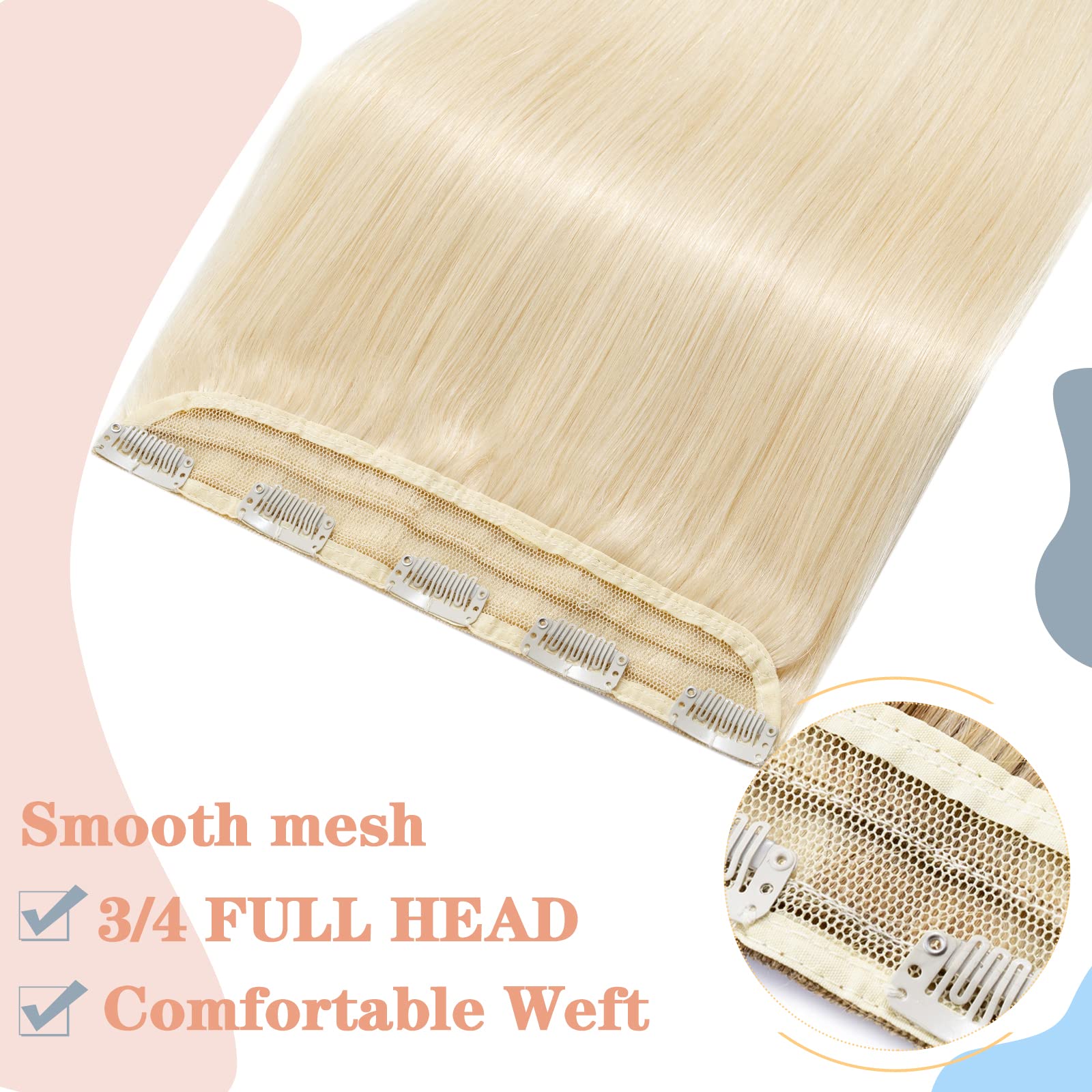 S-noilite 100% Real Human Hair Clip-in Extensions - 20 Inch Platinum Blonde (60) - 5 Clips for Full Head Coverage - Soft Straight Weft for Thicker Hair - Perfect for Parties, Weddings & Daily Styling