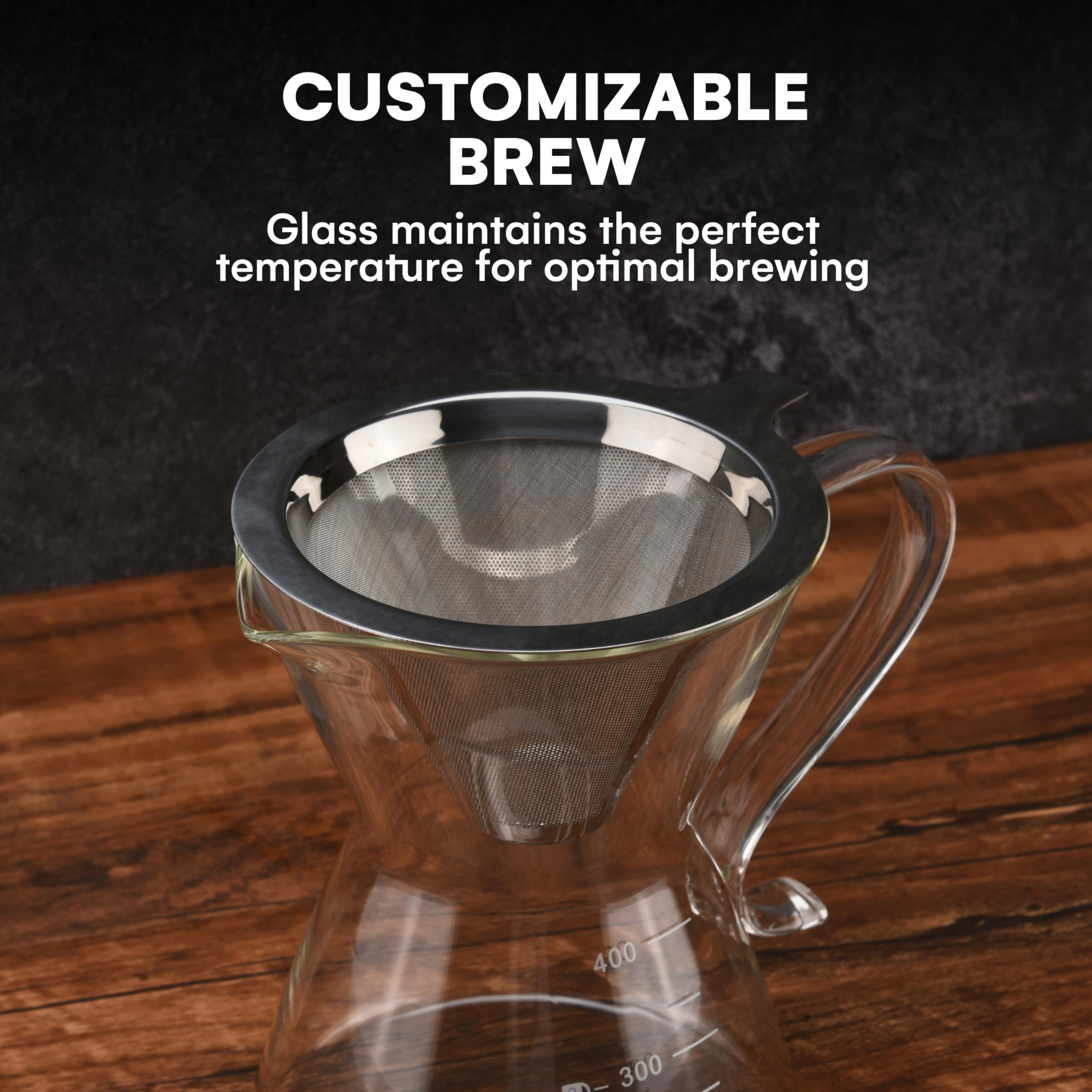 Premium Transparent Glass Pour Over Coffee Maker Set - 400ml Gooseneck Kettle with Precise Spout - Ideal for Home Brewing, Cafe & Office Use - Perfect for Specialty Coffee Lovers & Baristas - Portable Drip Coffee Brewer for Pour-Over, French Press & Cold Brew Methods