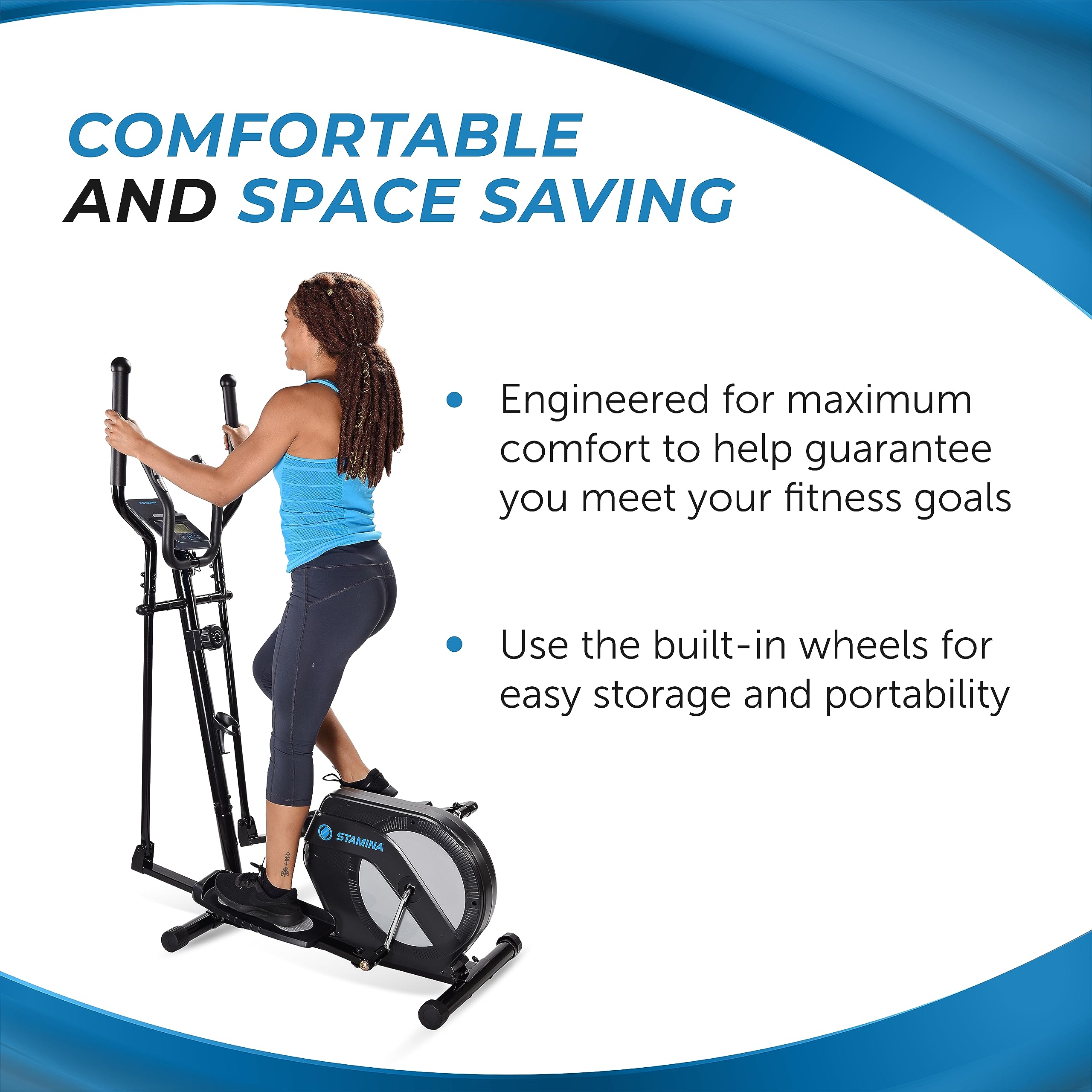 Stamina Elliptical Trainer with Smart Workout App - Compact Standing Elliptical Machine for Home Gym - 250 lbs Weight Capacity - Perfect for Small Spaces & Full-Body Cardio Workouts