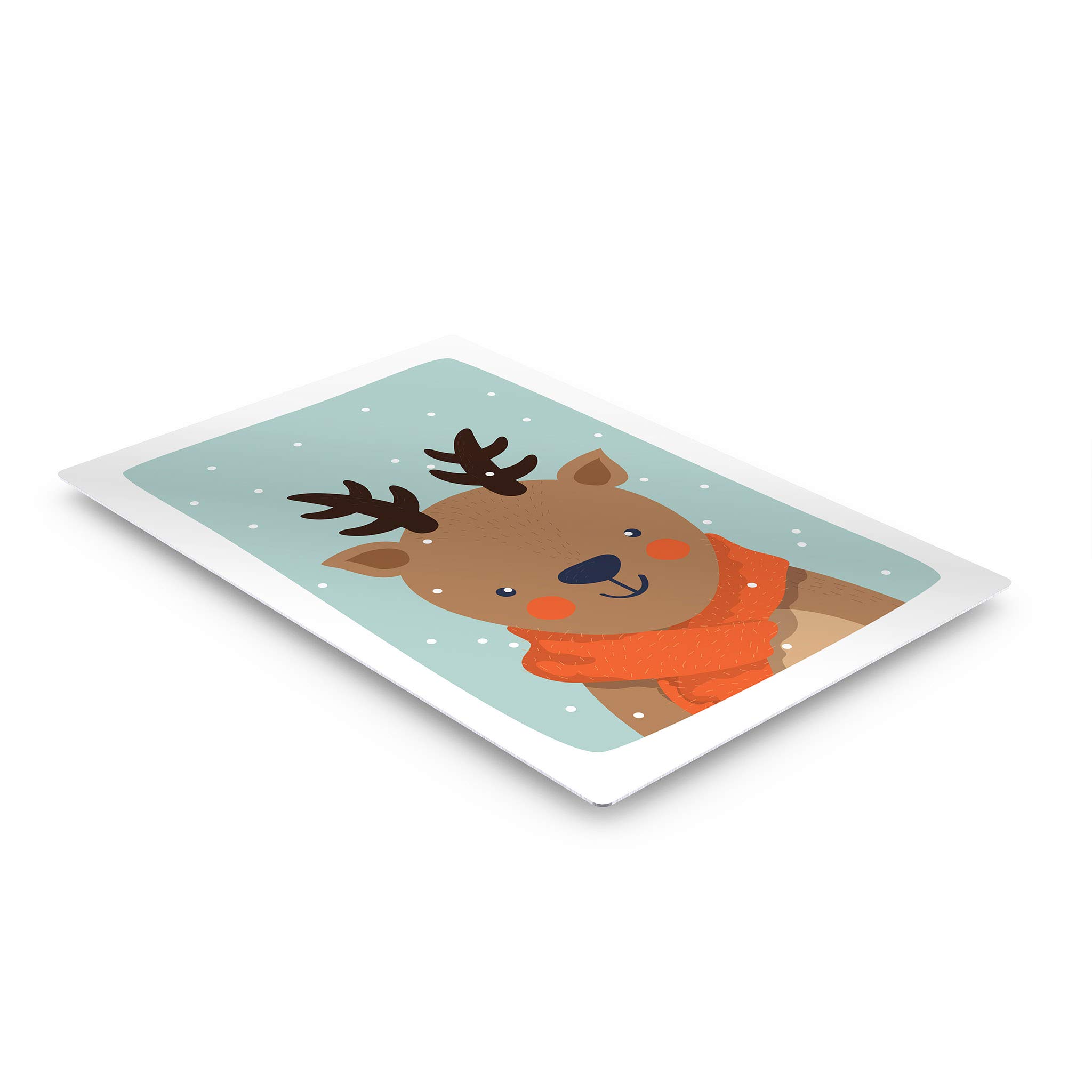 Smile Art Design Cute Deer Winter Theme Metal Print - Turquoise Background Wall Art for Kids Room, Nursery & Baby Room Decor (12x8 Inches, Made in USA) - Perfect for Children's Bedrooms, Playrooms & Gift Ideas