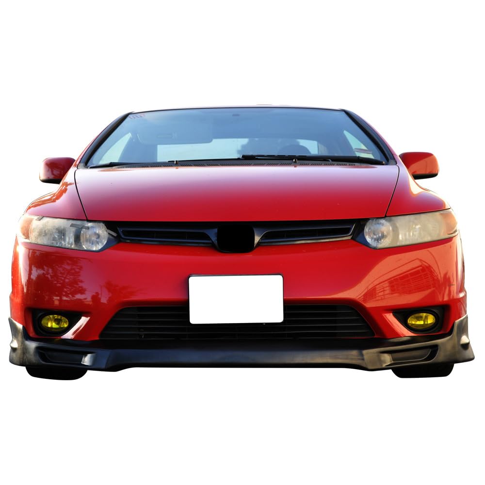 IKON MOTORSPORTS PU Black Front Bumper Lip Spoiler Splitter for 2006-2008 Honda Civic 2Dr Coupe - Aggressive Style Upgrade for Enhanced Aerodynamics & Street Racing Look