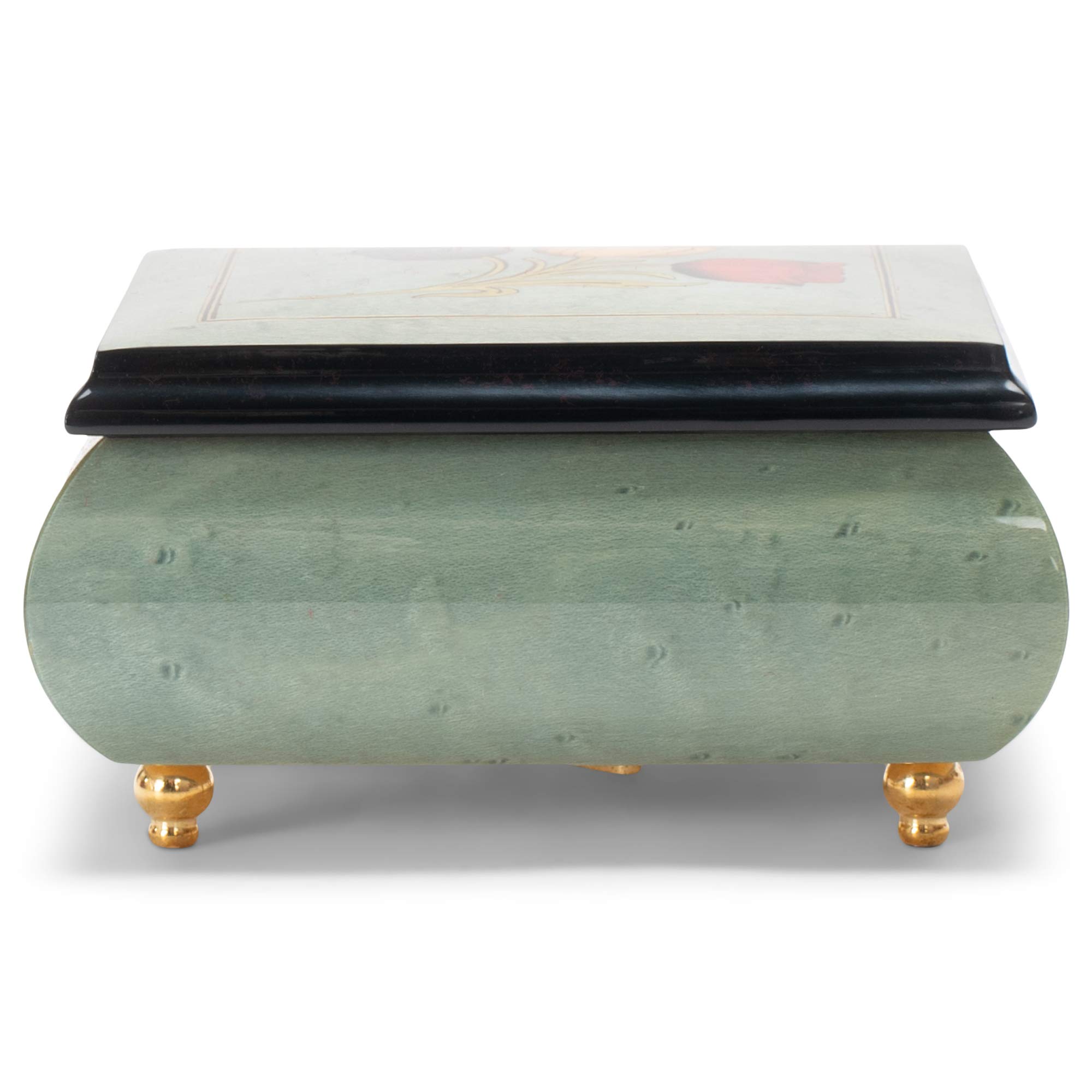 Handcrafted Haelo Glossy Tulips Blue Italian Inlaid Wood Jewelry Music Box - Plays 'As Time Goes By' - Perfect Gift for Anniversaries, Weddings & Home Decor
