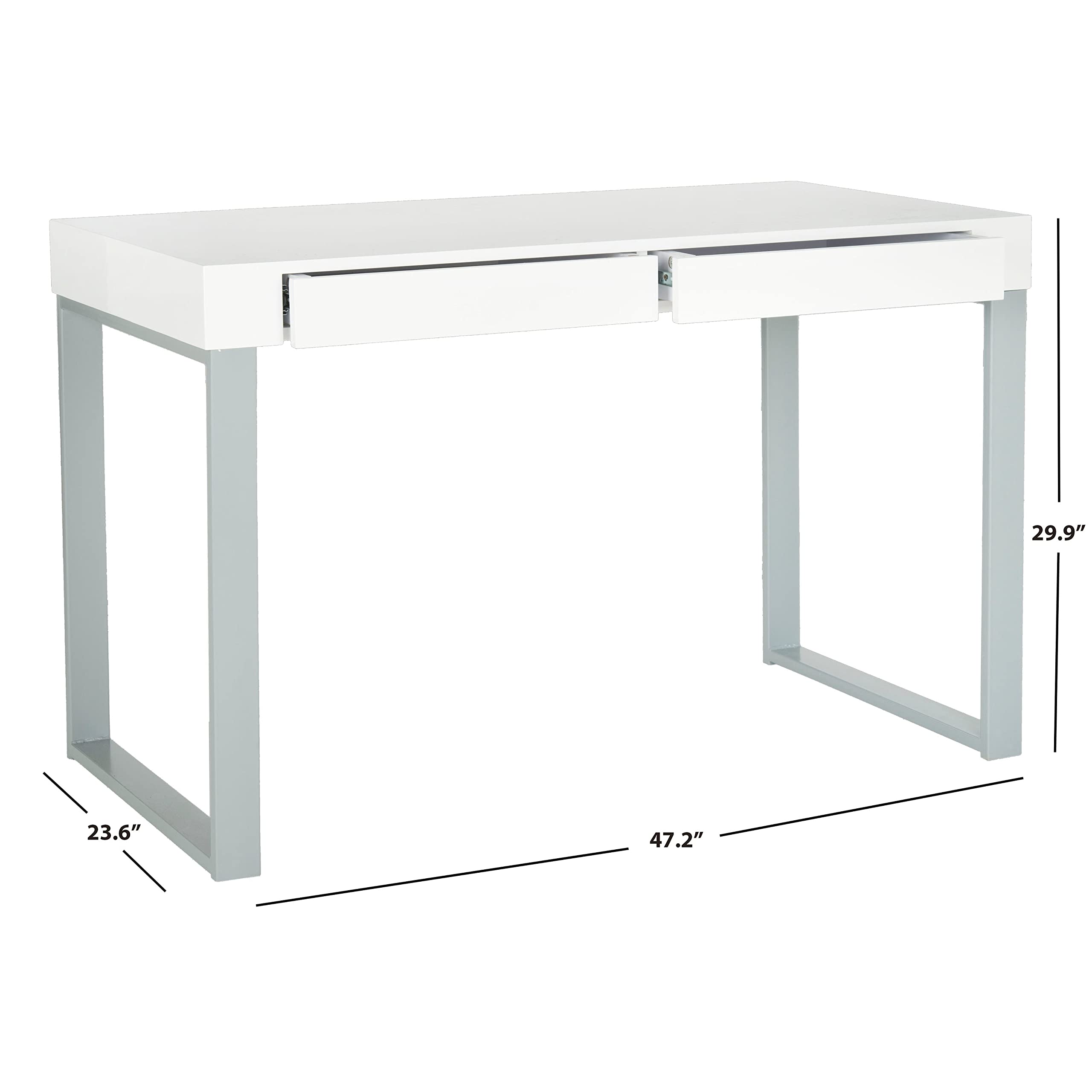 SAFAVIEH Barton White and Grey Modern Home Office Desk - Stylish Writing Desk for Small Spaces, Study Room, or Work from Home Setup