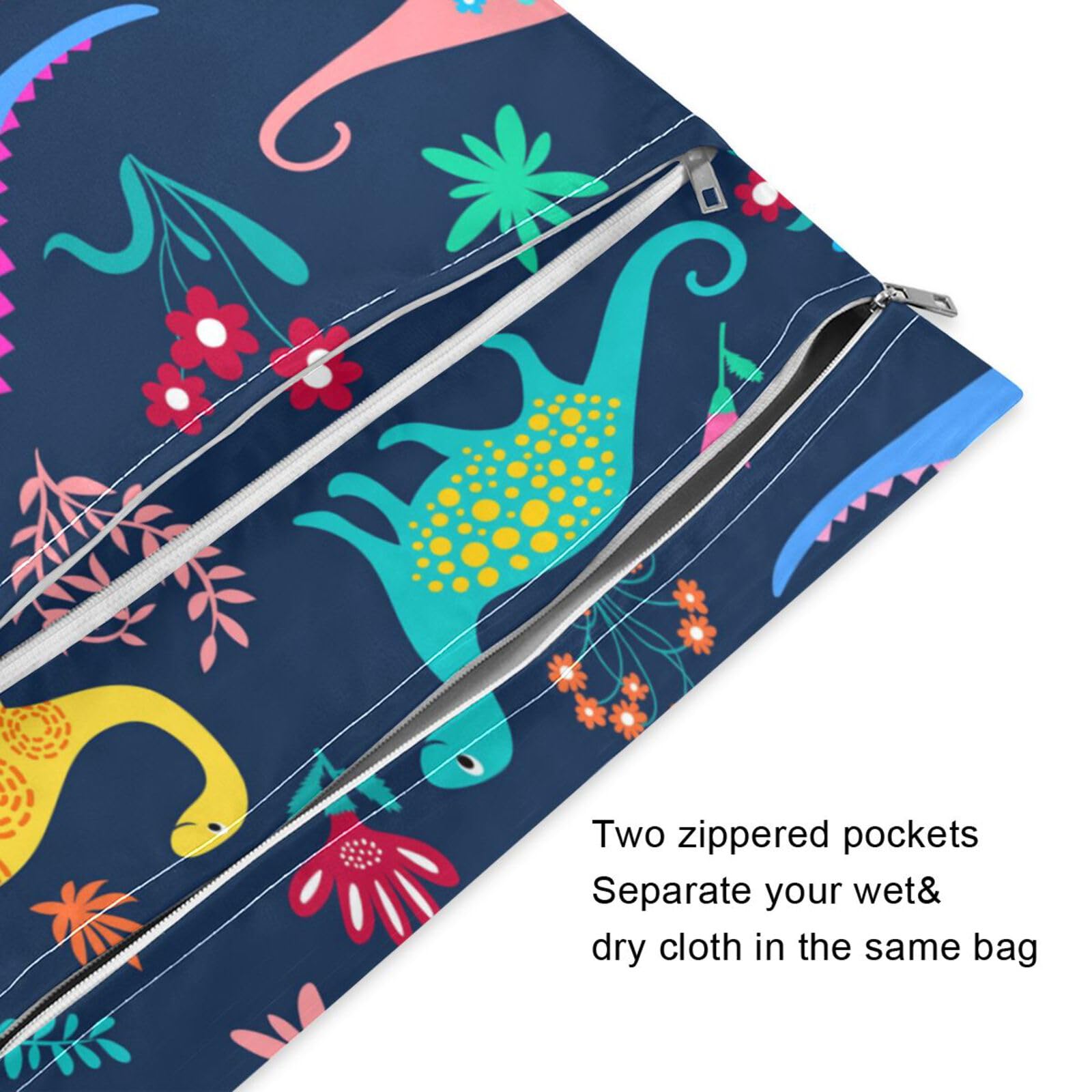 **YETTASBIN 2-Pack Waterproof Dinosaur Wet Dry Bags – Reusable Baby Cloth Diaper Storage with Zipper Pocket for Travel, Beach, Stroller, Gym & Swimsuits – Perfect for Daycare, Pool & Outdoor Adventures**