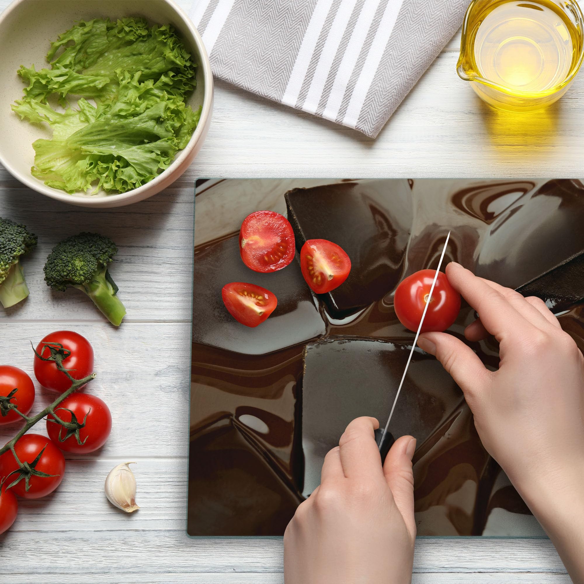 Ambesonne Chocolate Cutting Board - Tempered Glass for Dessert Prep & Serving