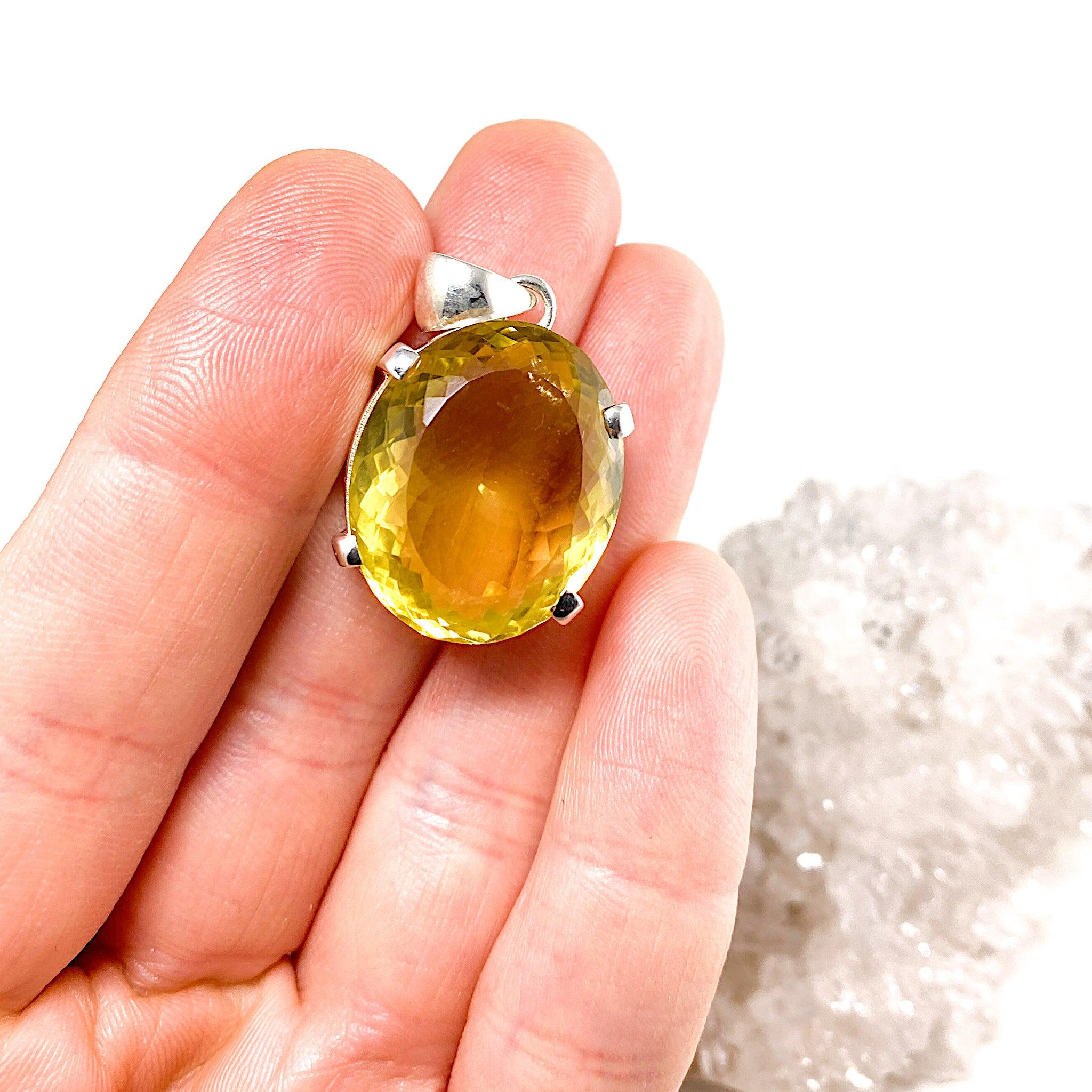 Lemon Quartz Oval Faceted Pendant Necklace KPGJ2151 - Elegant Jewelry for Women, Perfect for Parties & Special Occasions
