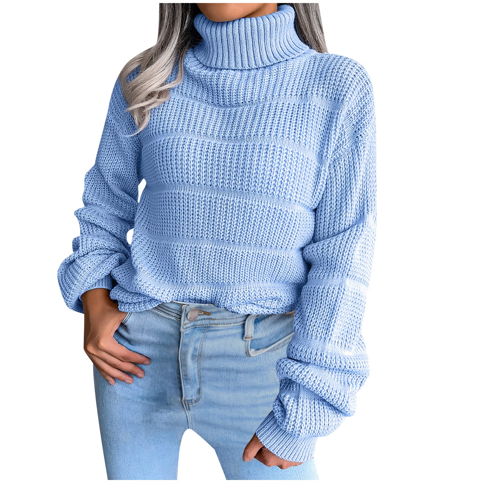Women's Oversized Turtleneck Sweater - Soft Waffle Knit Pullover Long Sleeve Crewneck Tunic Top for Fall & Winter | Cozy Casual Wear, Office Outfits, Date Night Fashion