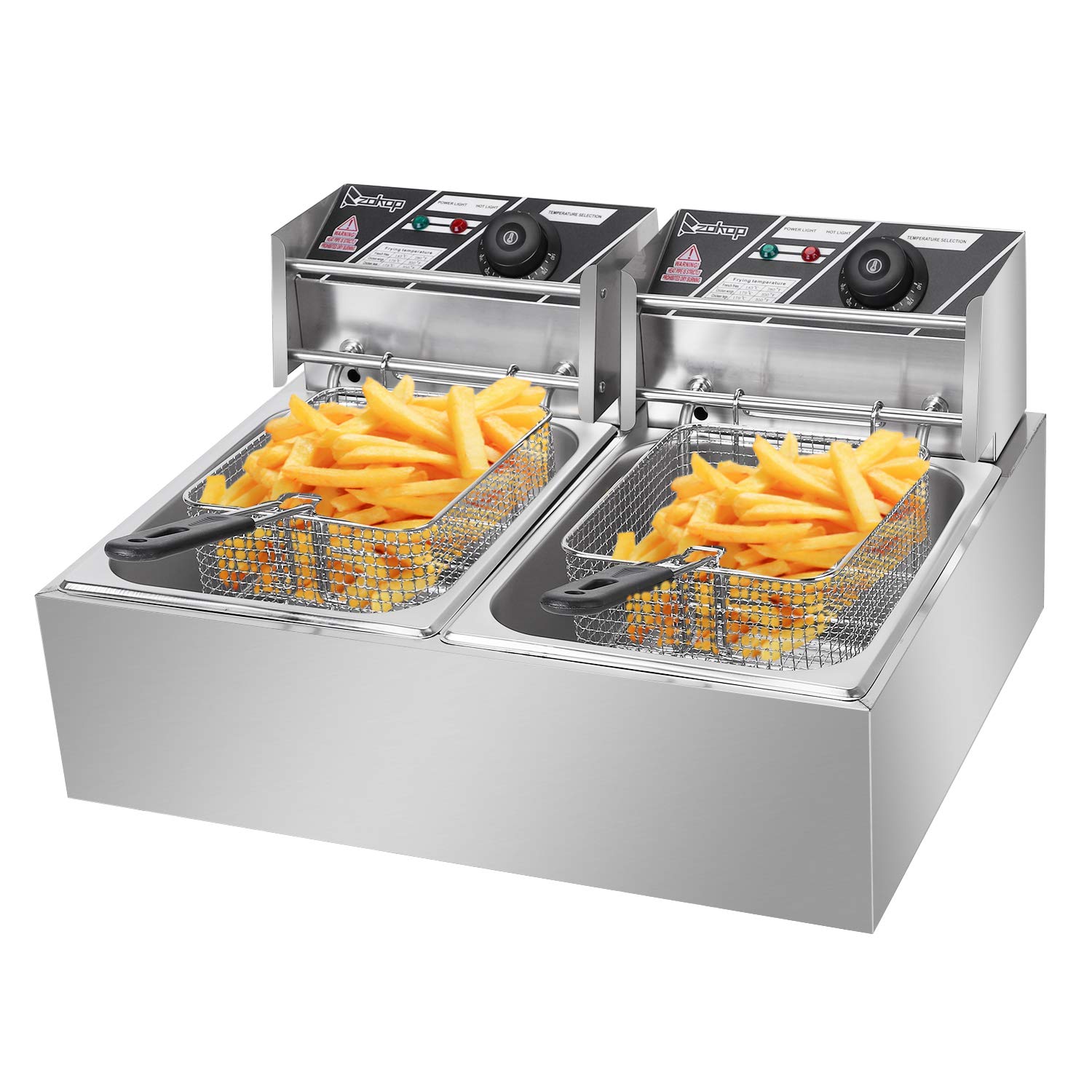 5000W 110V 12.7QT/12L Stainless Steel Commercial Dual Tank Electric Deep Fryer with Double Basket & Thermostat - Perfect for Restaurants, Food Trucks, Home Kitchens - Fry French Fries, Onion Rings, Egg Rolls, Chicken Wings, Donuts & More - US Plug