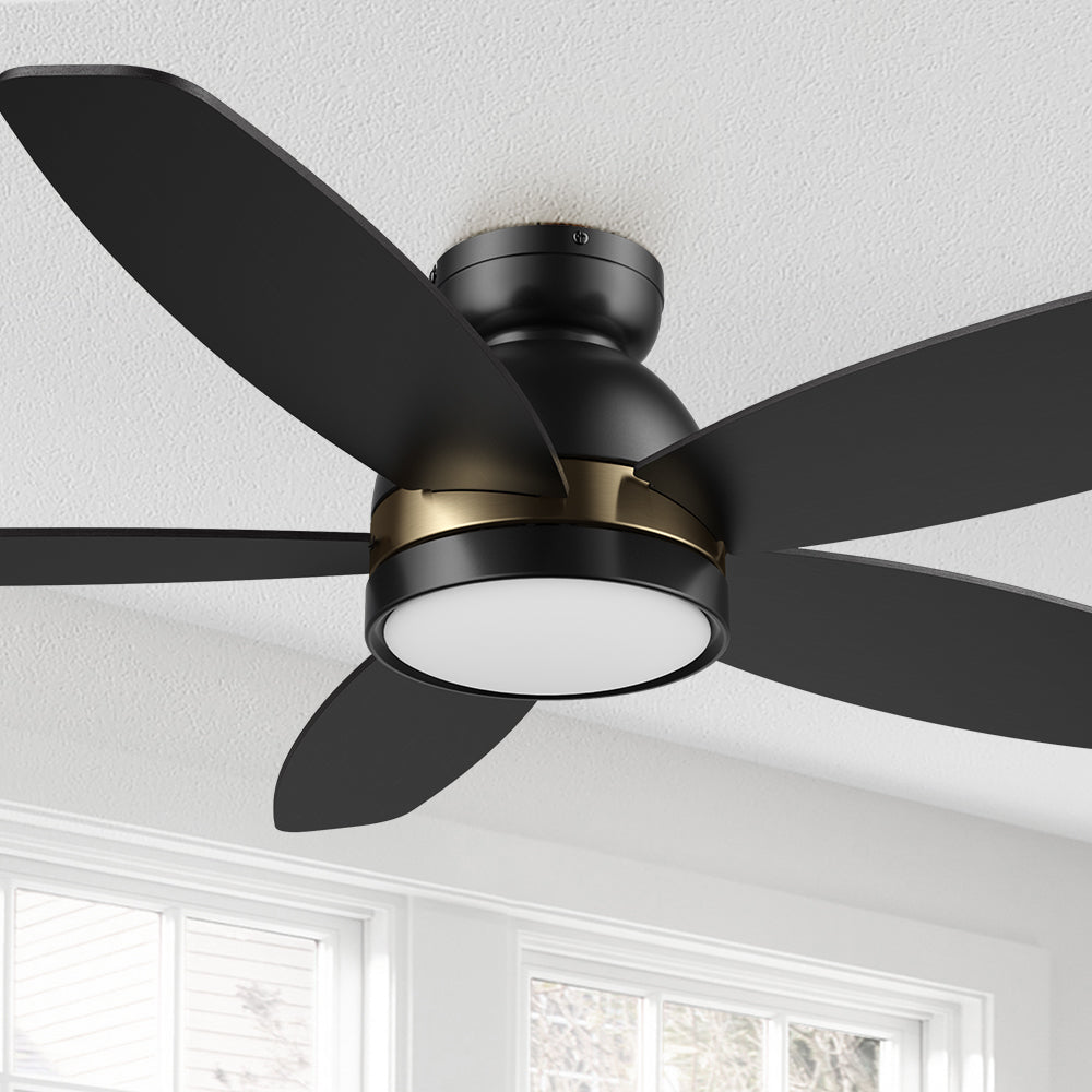 Levi 48 Inch Low Profile Smart Ceiling Fan with Light and Remote Control - Indoor/Outdoor Use for Bedroom, Living Room, Patio, and Covered Porch