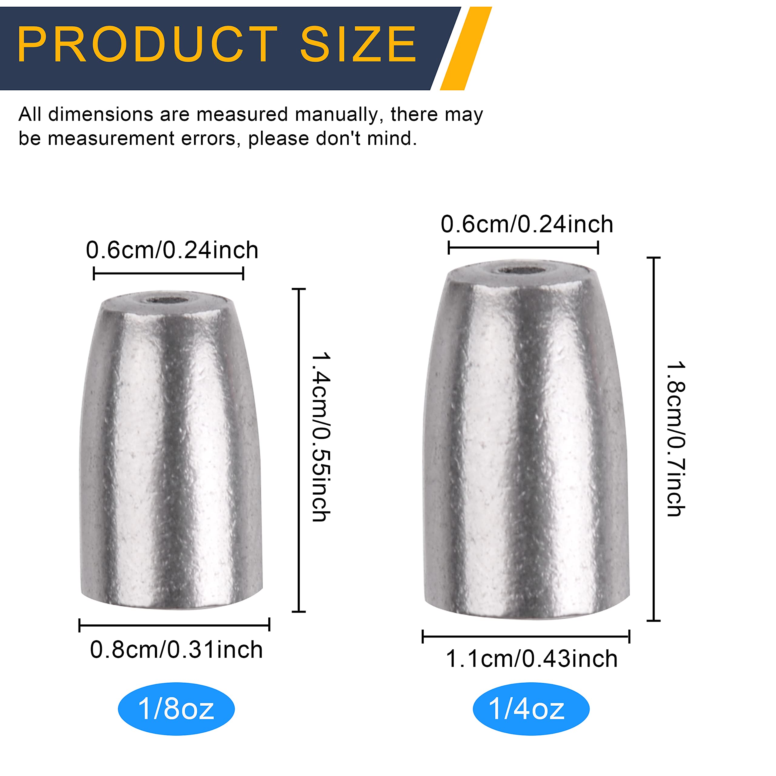 AGOOL 24pcs Iron Bullet Fishing Sinkers - Worm Weights for Bass Fishing, Pitching & Flipping Texas Rigs - Perfect for Freshwater & Saltwater Angling