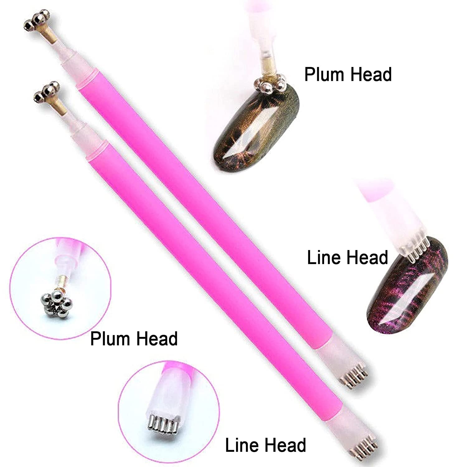 3D Cat Eyes Nail Art Magnetic Pen Set - TWIREY 3PC Double Head Magnet Stick for UV Gel Manicure, DIY & Salon Use (PINK & BLACK) - Perfect for Creating Stunning Cat Eye Nail Designs at Home or Professional Nail Salons