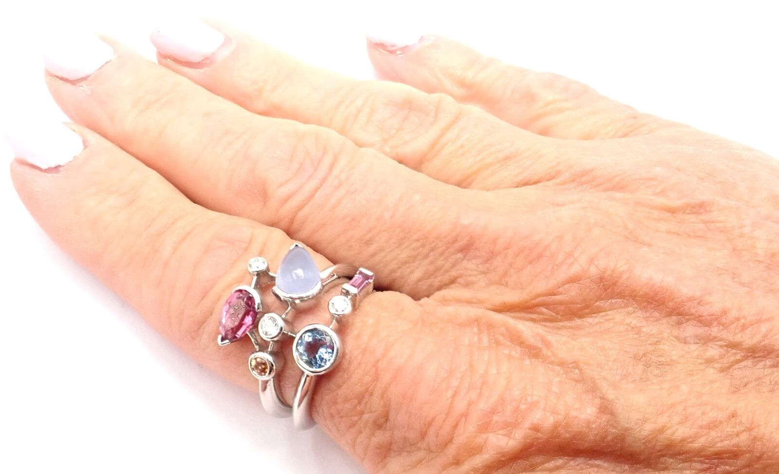 Authentic Cartier Meli Melo Platinum Ring with Chalcedony, Tourmaline, Garnet & Diamonds | Luxury Jewelry for Weddings, Anniversaries & Special Occasions