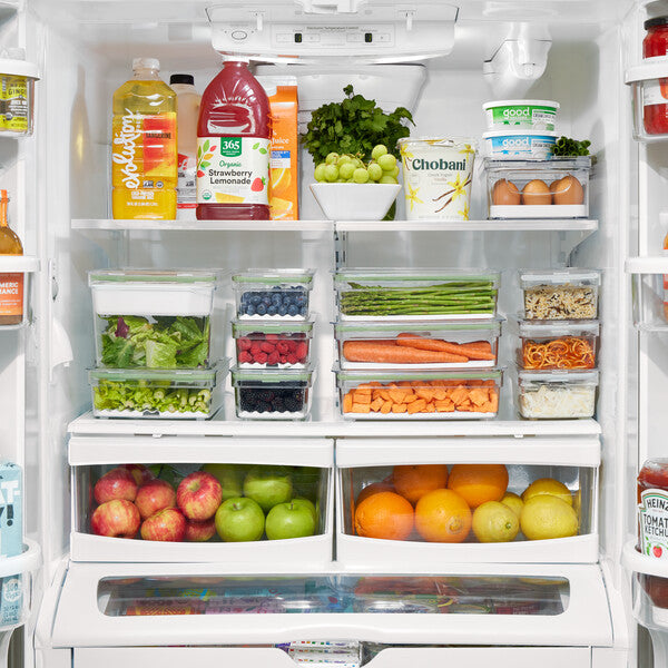 Fresh Large Tall Produce Storage Bin with 3 Adjustable Dividers - Perfect for Organizing Fruits, Vegetables in Kitchen, Pantry or Refrigerator