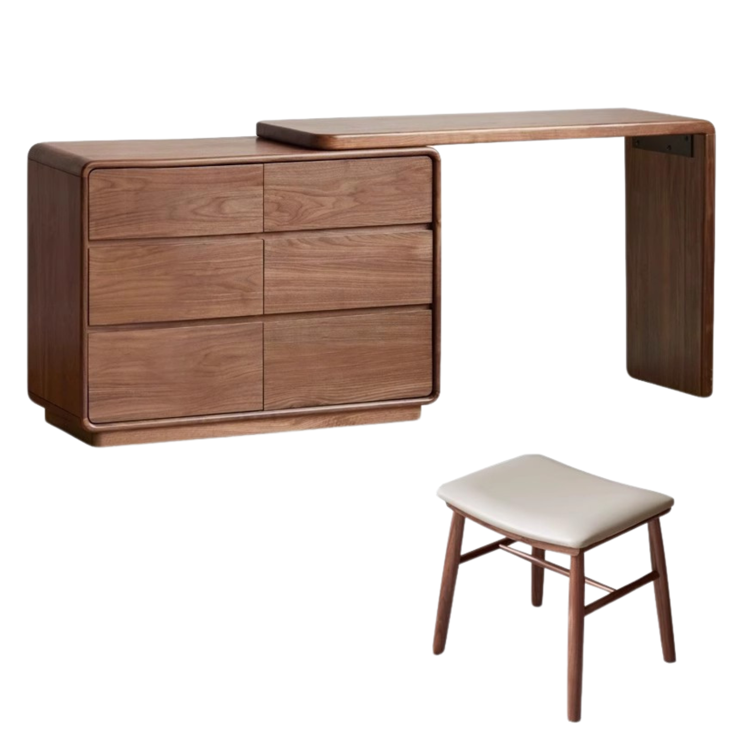 Premium Black Walnut & Golden Sandalwood Solid Wood Extendable Vanity Dressing Table - Perfect for Bedroom Makeup, Beauty Salon & Home Decor