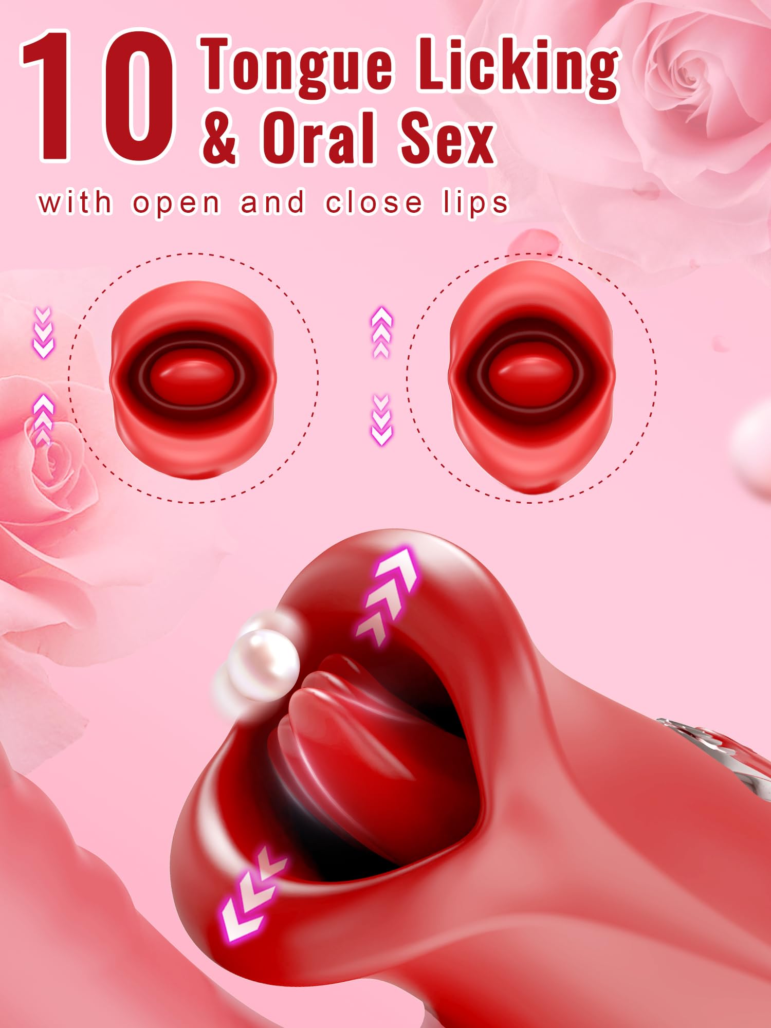 Realistic Tongue Rose Dildo Vibrator - 3-in-1 G-Spot & Clitoral Stimulator with 10 Vibration Modes & Licking Function for Women & Couples | Perfect for Solo Play & Intimate Couples Moments