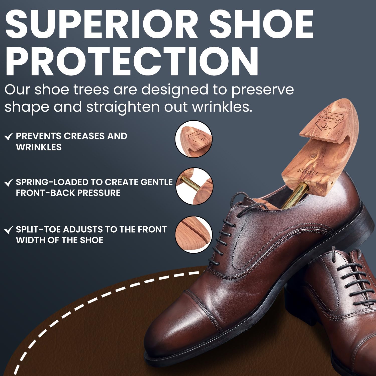 HOUNDSBAY Cedar Shoe Trees for Men & Women - Premium Sneaker Shapers & Shoe Widener - Keep Shoes Fresh & Maintain Shape - Perfect for Dress Shoes, Boots & Sneakers