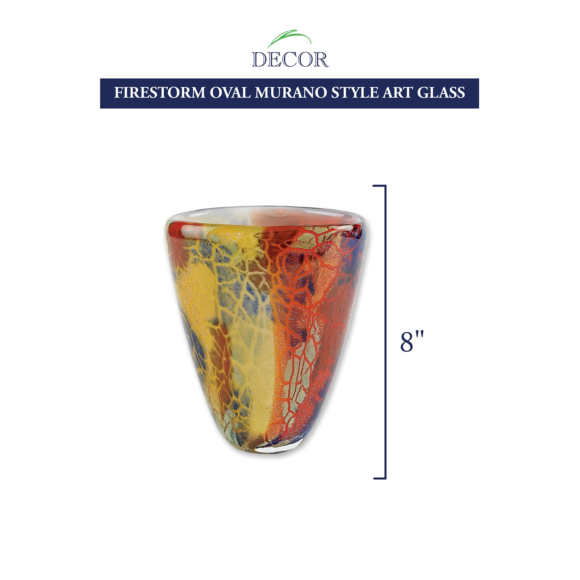 Badash - Firestorm Oval Murano Style Art Glass 8 Inch Vase - Elegant Home Decor for Living Room, Dining Table, or Wedding Centerpiece