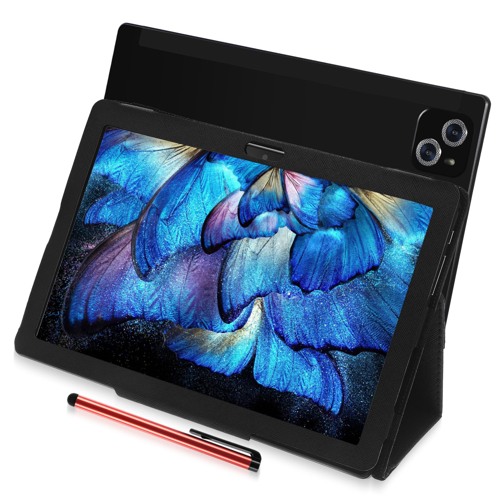 KICHOUSE 10.1 Inch Tablet with Air5 Processor - Portable Android Tablet for Kids with Stylus Pen & Headphones Stand, Black - Perfect for Online Learning, Gaming & Entertainment