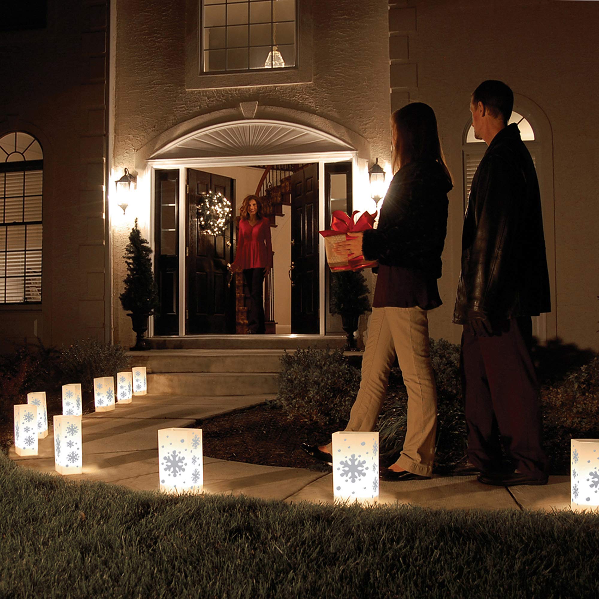 LumaBase Solar Powered Outdoor Luminaria Kit - Set of 6 Snowflake Design LED Lights for Garden, Pathway, and Holiday Decoration