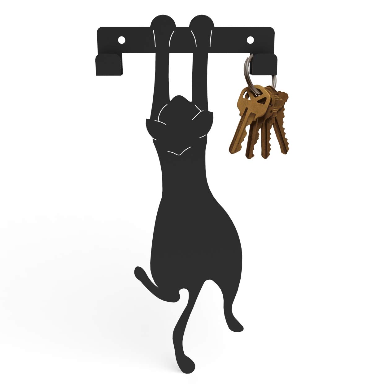 Wall Mounted Cat Shaped Key Holder & Coat Rack - Minimalist Modern Hanger for Keys, Hats & Jackets - Perfect for Entryway, Bedroom or Office Organization