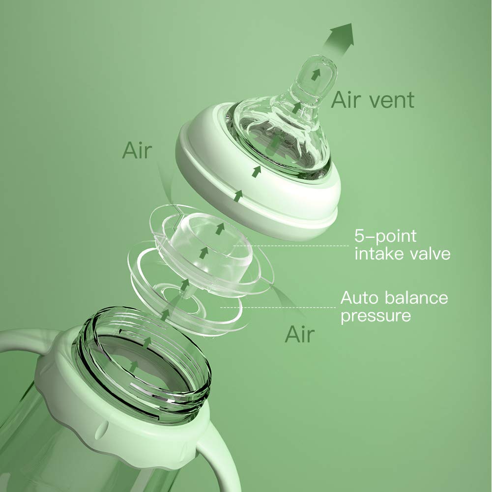 POTATO Glass Baby Bottles 8oz - Anti-Colic Fast Flow Nipple for Breastfeeding - BPA-Free Infant Feeding Bottle with 2 Replaceable Nipples - Perfect for Babies 6-12 Months (Green) - Ideal for Daycare, Travel & On-the-Go Feeding