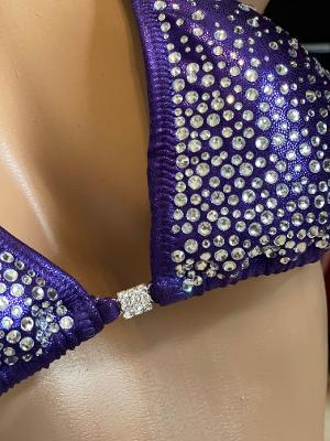 AP1 Purple Rhinestone Fitness Bikini - Women's Bodybuilding Competition Swimsuit for Stage Performances & Photo Shoots