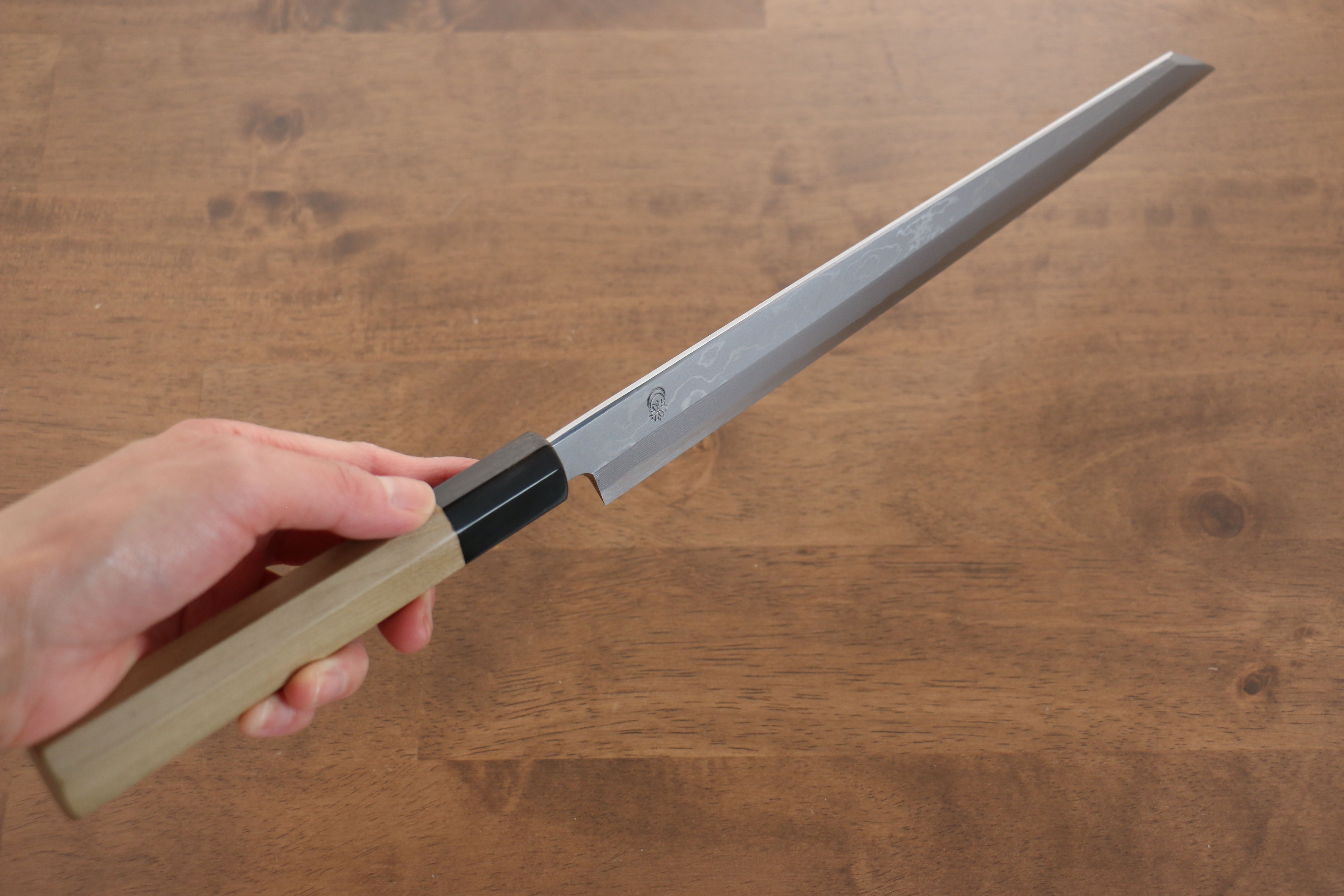 Premium Kikuzuki Blue Steel No.1 Damascus Kiritsuke Yanagiba Knife 270mm - Magnolia Wood Handle - Japanese Sushi & Sashimi Chef Knife for Professional Kitchen & Home Cooking