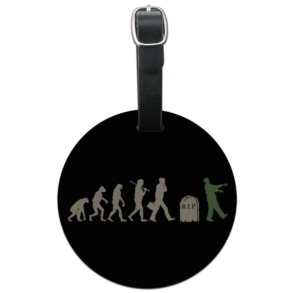 Zombielution Evolution Round Leather Luggage Tag - Durable Carry-On Suitcase ID Tag for Travel | Perfect for Airports, Cruise Ships & Business Trips