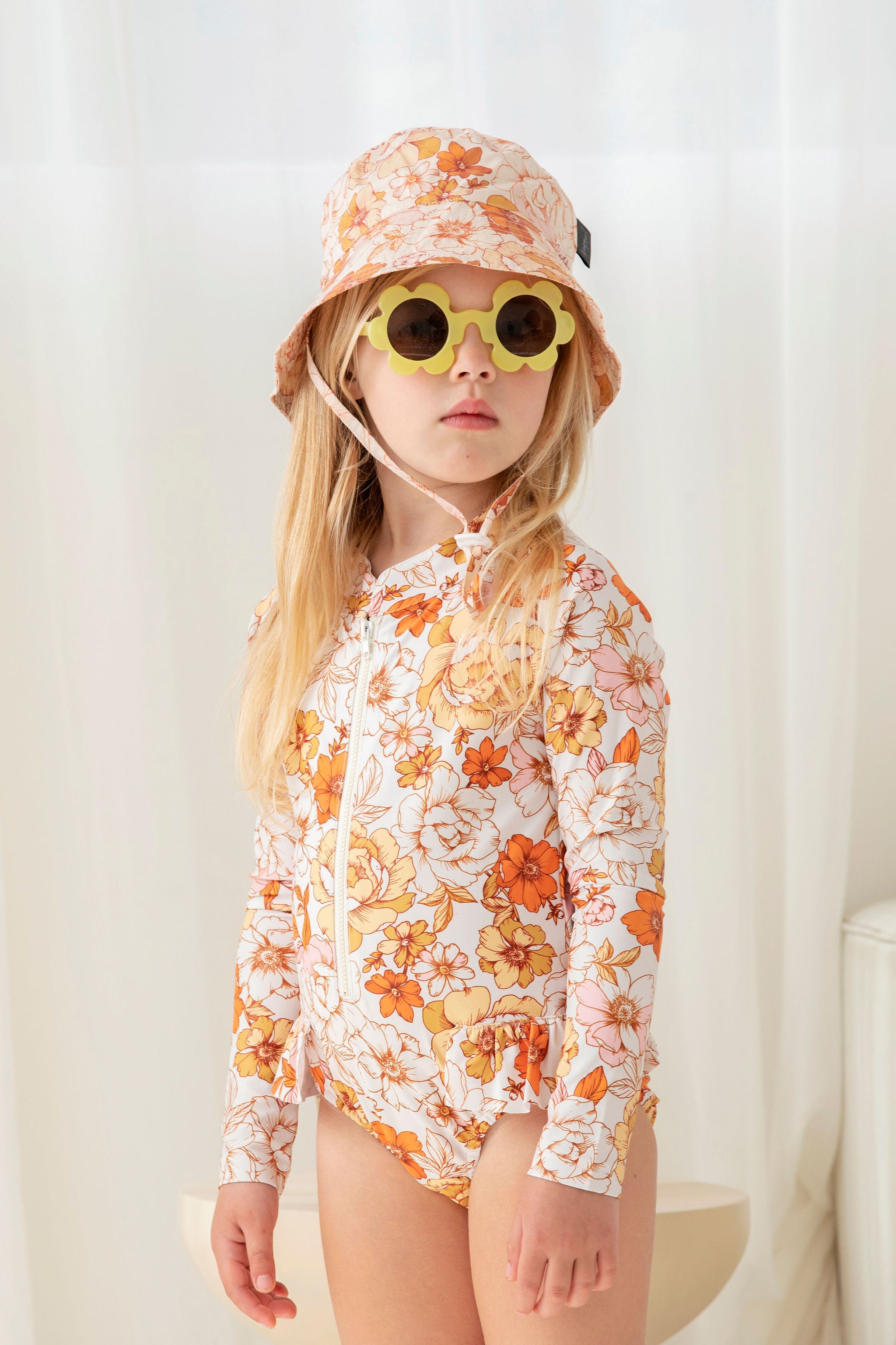 Kapow Kids Floral Rash Guard Swimsuit UPF 50+ Sun Protection for Girls - Perfect for Beach, Pool & Summer Water Activities