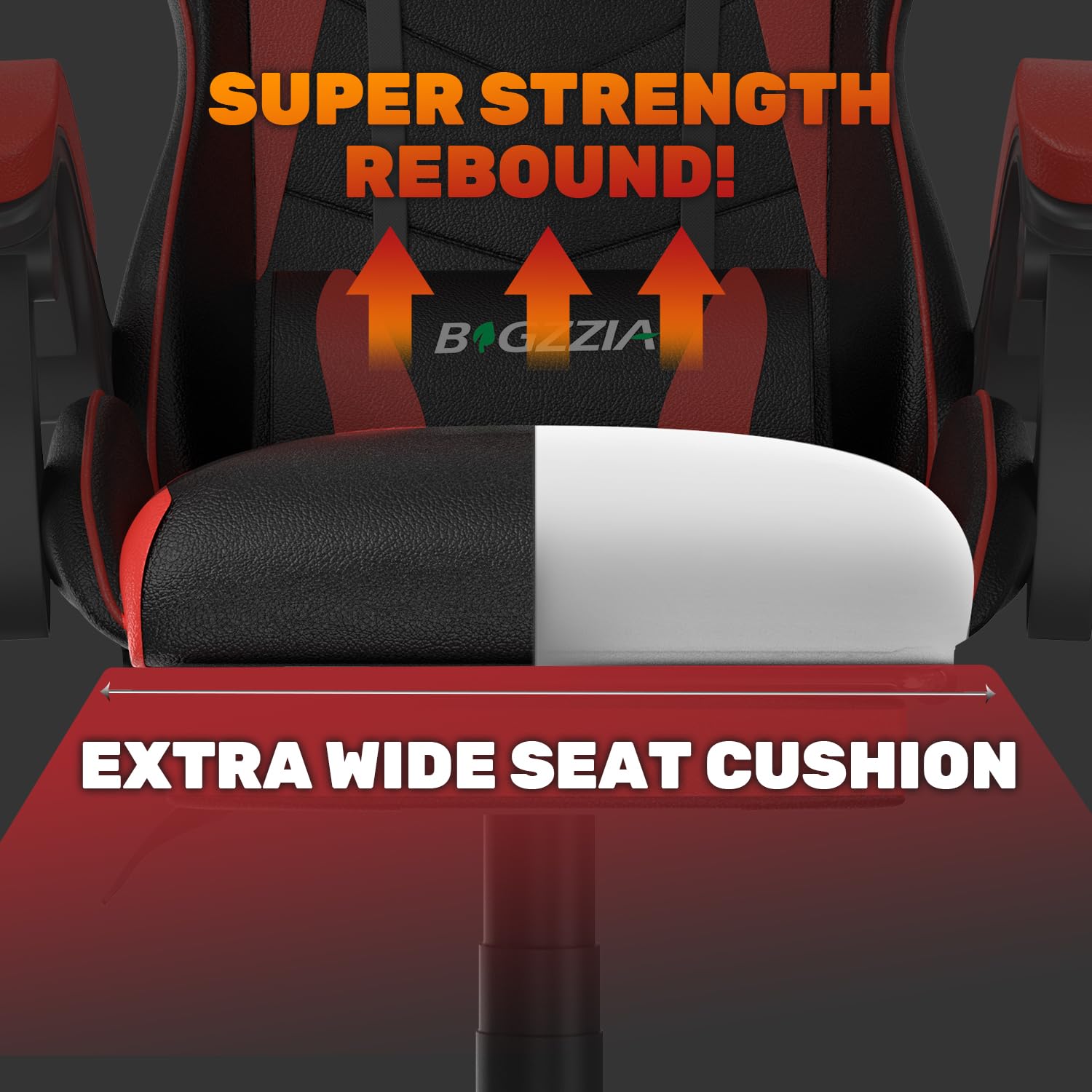 Bigzzia Ergonomic Gaming Chair with Adjustable Lumbar Support & Footrest - 360° Swivel High Back PU Leather Office Chair with Headrest for PC Gaming, Work & Home (Black/Red) - Perfect for Esports, Streaming & Long Work Sessions