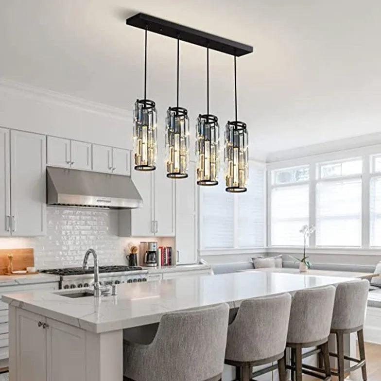 Modern Gold Crystal Cylinder Pendant Light - Elegant Dining Room & Kitchen Island Lighting Fixture for Home Decor