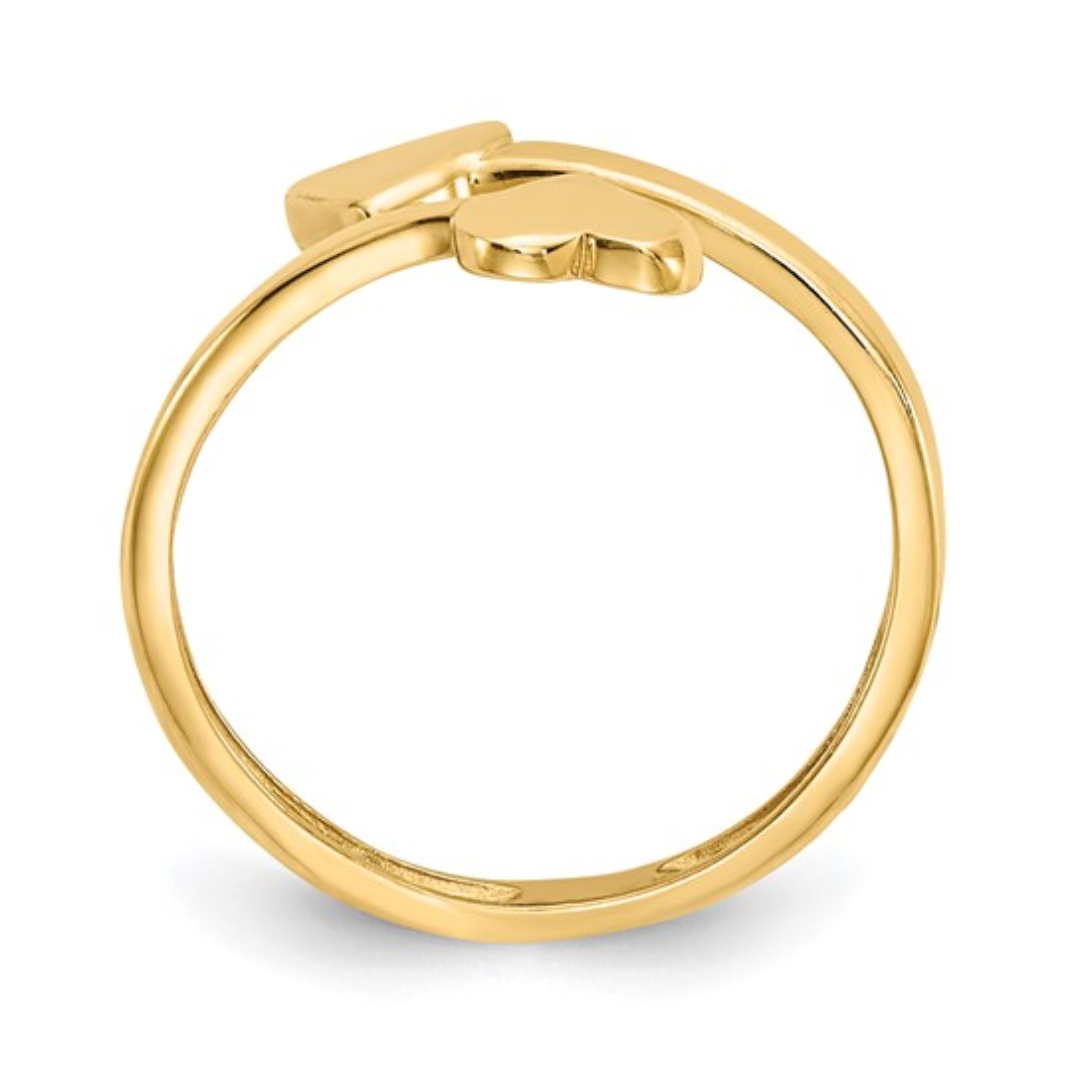 10K Gold Double Heart Bypass Toe Ring for Women - Elegant Foot Jewelry for Beach, Wedding & Summer Fashion