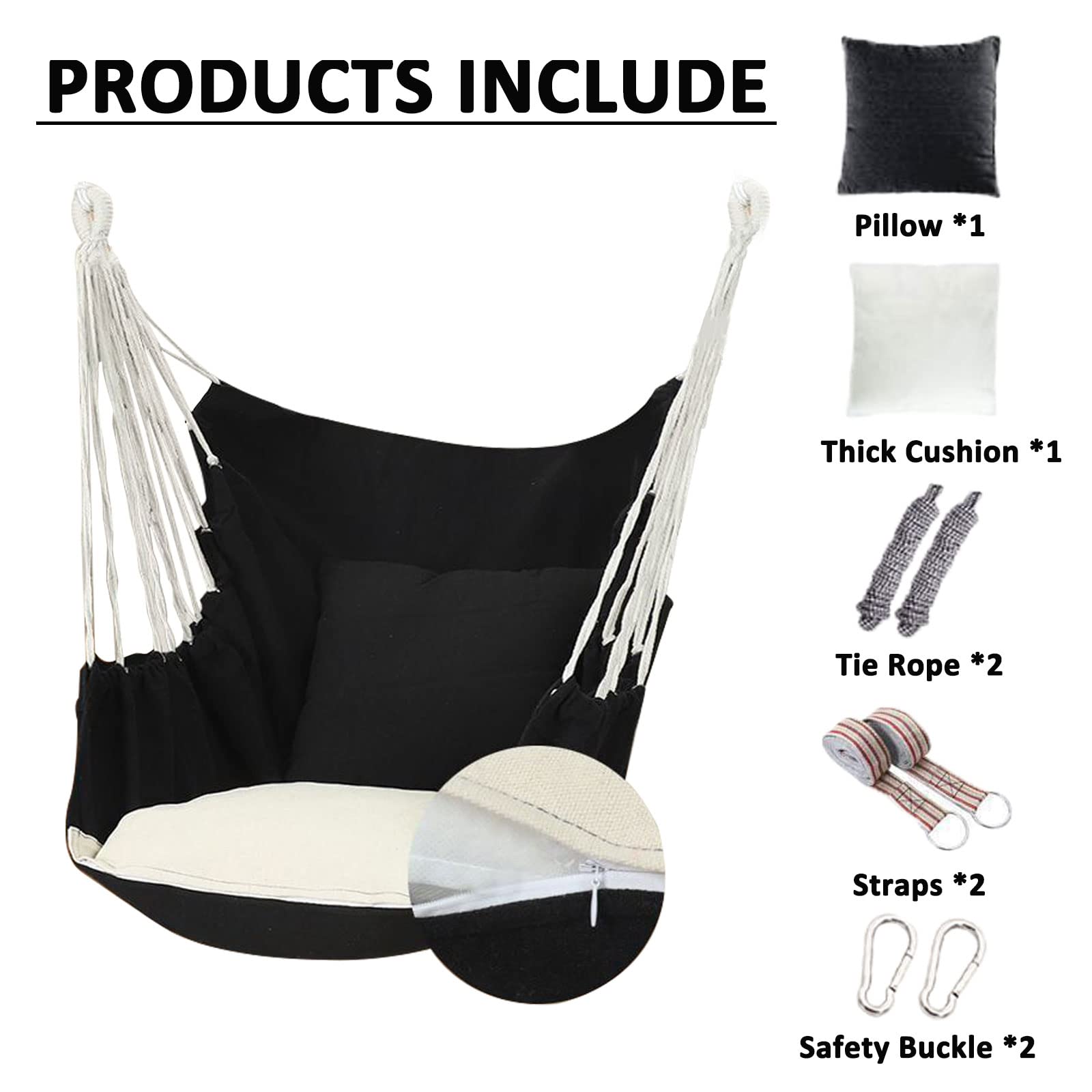 SRHWBF Oversized Hanging Hammock Chair with 2 Comfortable Cushions - Indoor/Outdoor Rope Swing Seat for Bedroom, Patio, Garden & Balcony Relaxation (Grey)