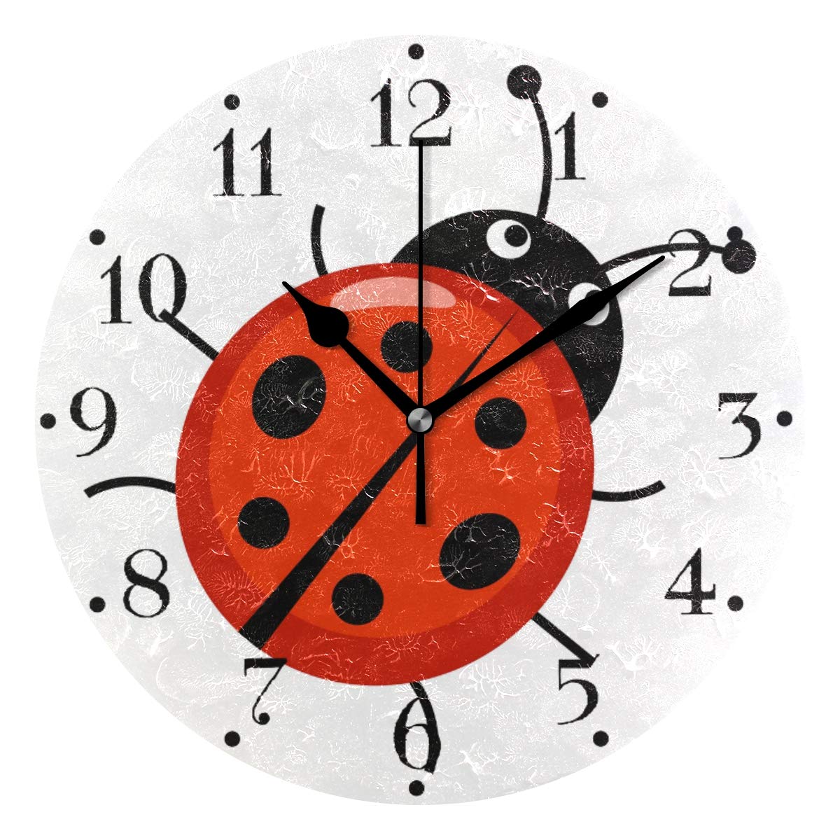 BECCI Cute Ladybug Wall Clock - Battery Operated Silent Non-Ticking Round Clock with Sweep Movement for Kitchen, Living Room, Bedroom, Bathroom & Office | Modern Home Decor, Kids Room Decor, Nursery Wall Art