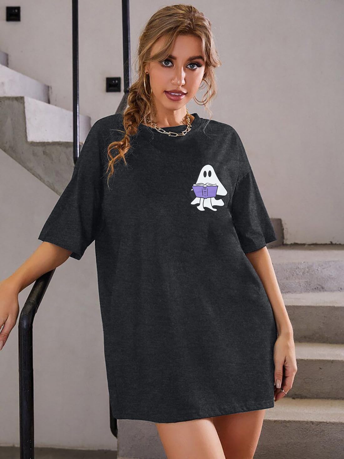 Halloween Ghost T-Shirt for Women - Retro Oversized Short Sleeve Halloween Fall Shirt | Casual Wear, Costume Parties & Spooky Season Outfits