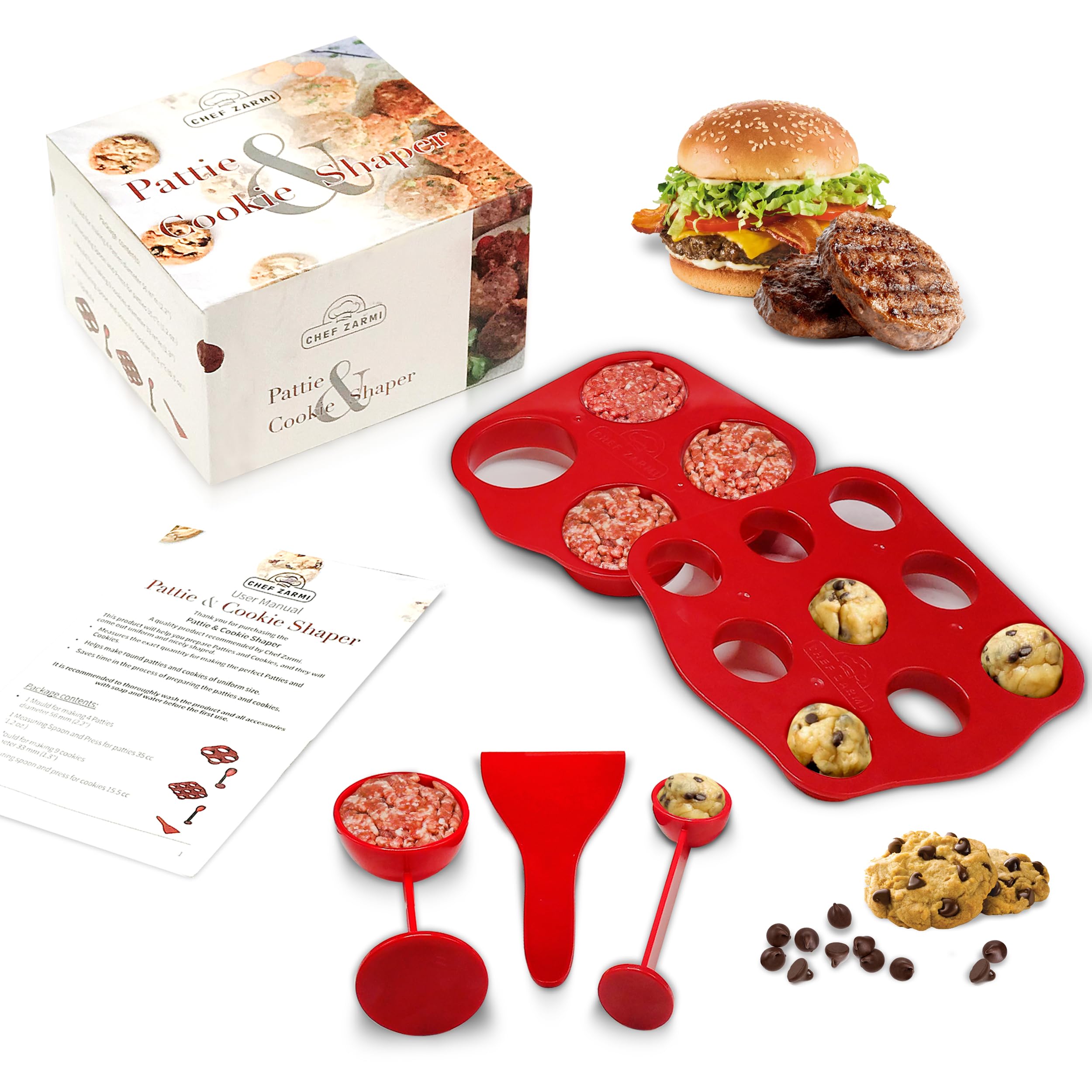 Premium Cookie Press & Patty Maker Set - 3-in-1 Baking Tool for Cookies & Mini Hamburgers - Includes Spatula & Measuring Spoons - Perfect for Holiday Baking, Party Snacks & Home Cooking - Ideal Gift for Bakers & Food Enthusiasts