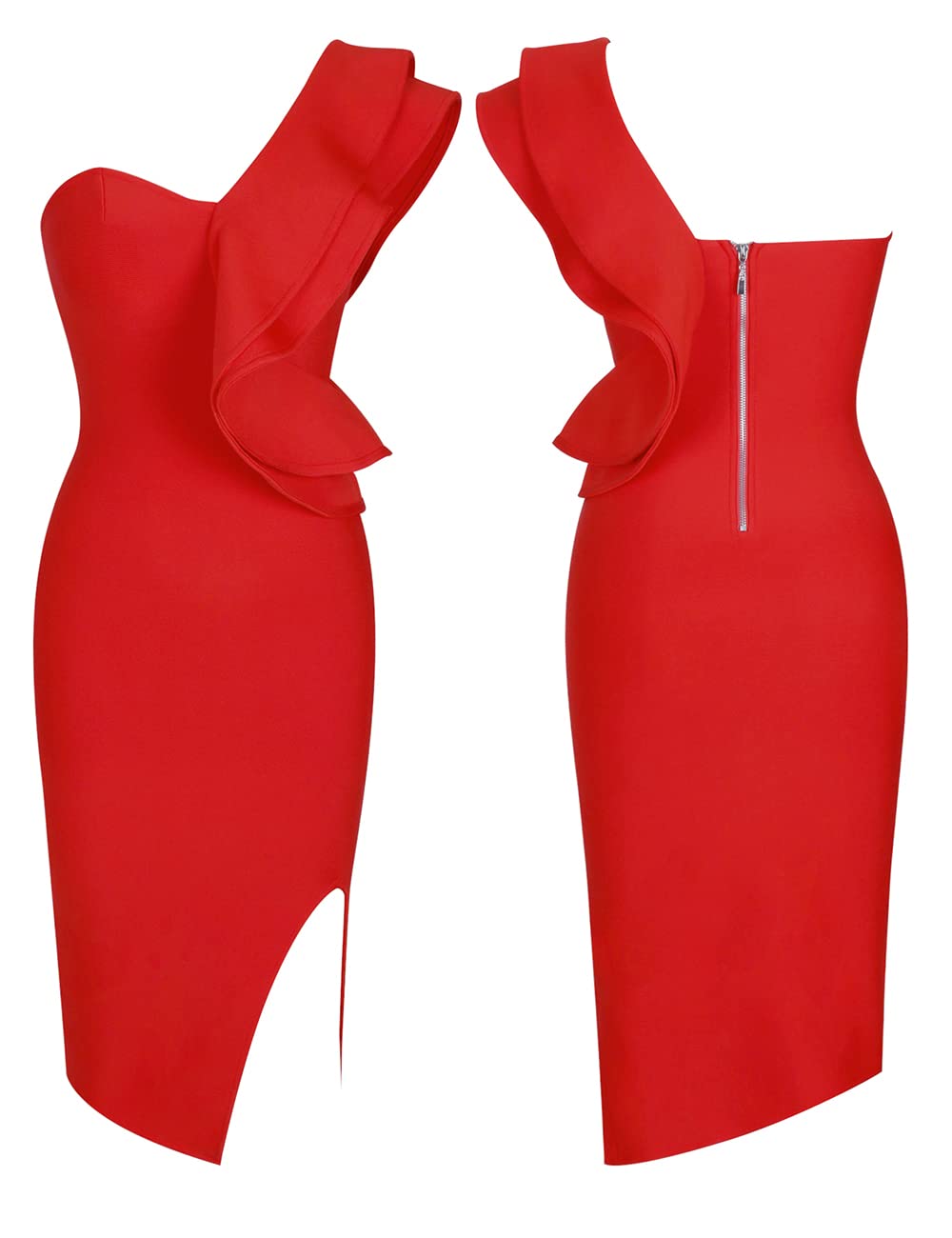 UONBOX Women's Sexy One Shoulder Sleeveless Bandage Dress - Knee Length with Side Split for Night Out, Party & Cocktail Dress | Perfect for Club, Date Night & Special Occasions