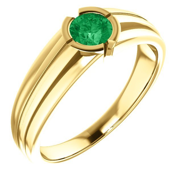 14KT Gold 0.42 Carat Emerald Solitaire Ring for Men - Elegant Bezel Set Wedding Band, Anniversary Gift, or Special Occasion Jewelry