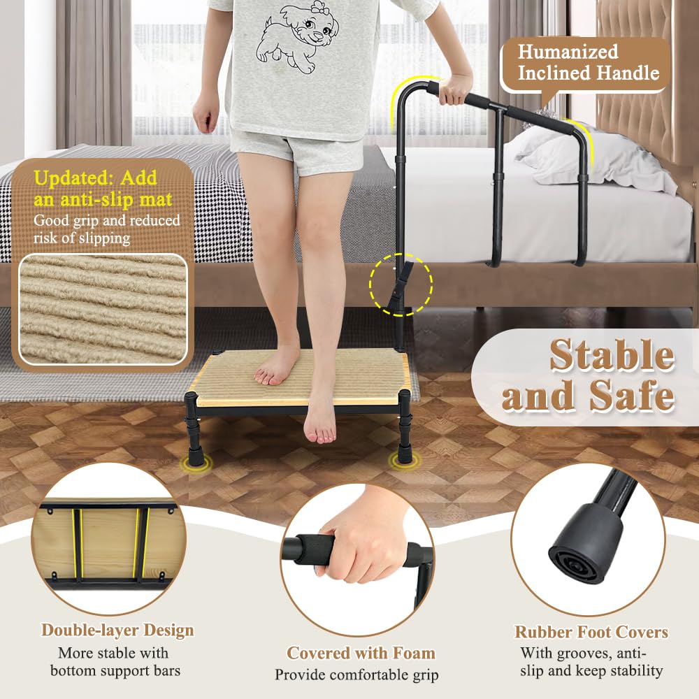 **Zelen Medical Bed Step Stool with Handle & Assist Bar - Safety Step Stool for Elderly & Adults, Fall Prevention for High Beds, Bedside Mobility Aid (Ideal for Seniors, Post-Surgery, and Home Care Use)**