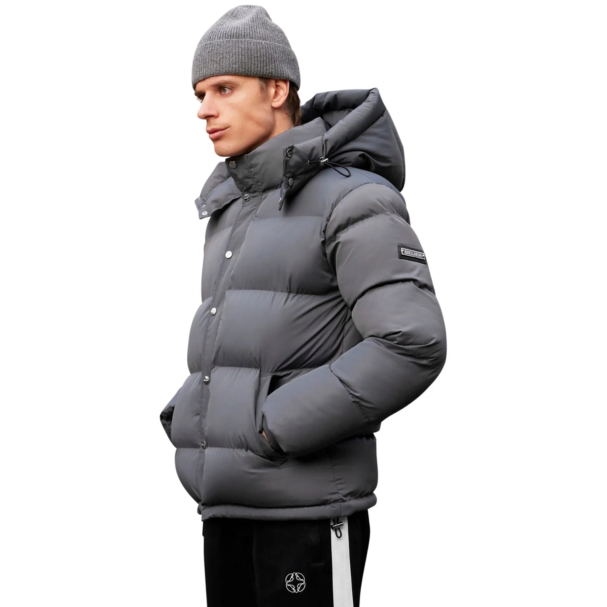 Belier Charcoal Puffer Jacket for Women - Lightweight Winter Coat with Hood, Waterproof & Windproof - Perfect for Outdoor Activities, Skiing, and Cold Weather Fashion